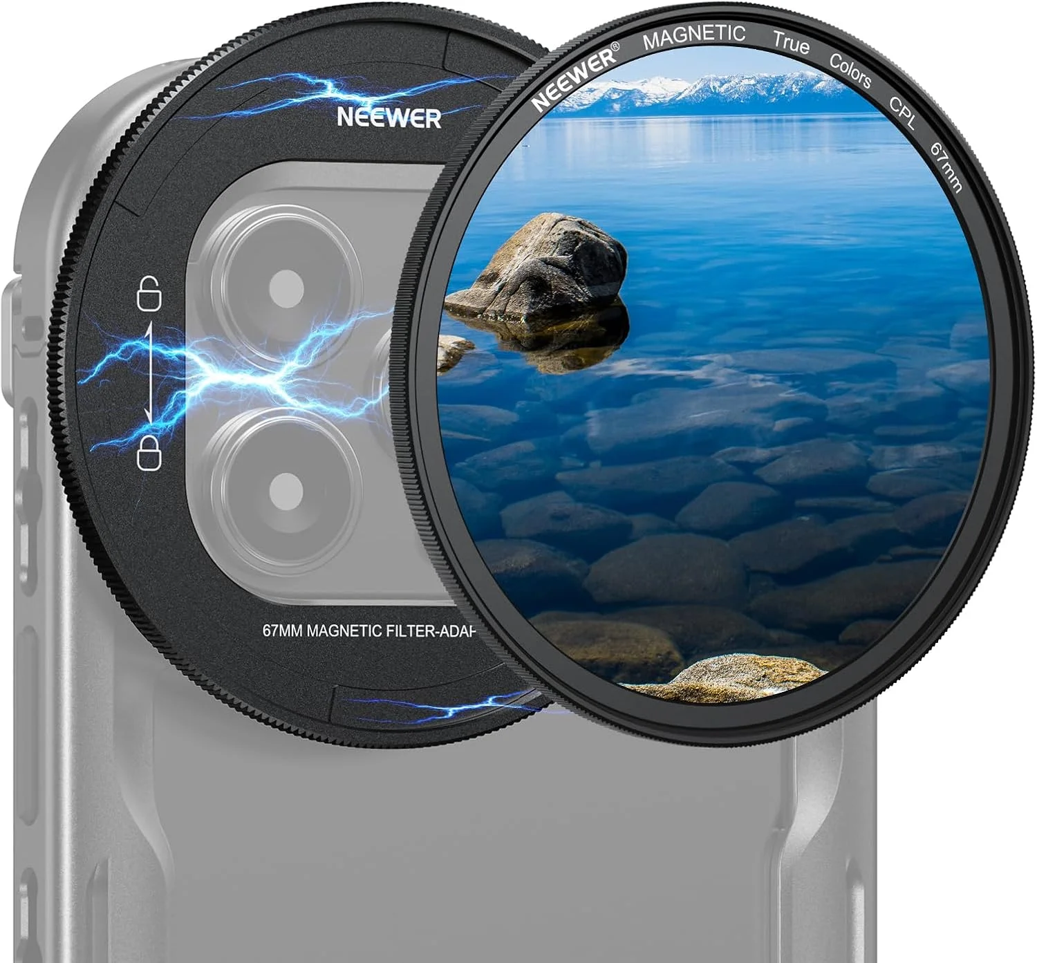 فیلتر پلاریزه دایره ای مغناطیسی 67 میلی متری NEEWER با پوشش چند لایه HD به همراه آداپتور صفحه پشتی مغناطیسی، سازگار با قفس فیلمبرداری گوشی iPhone 16 Pro/16 Pro Max (PA073/PA074)