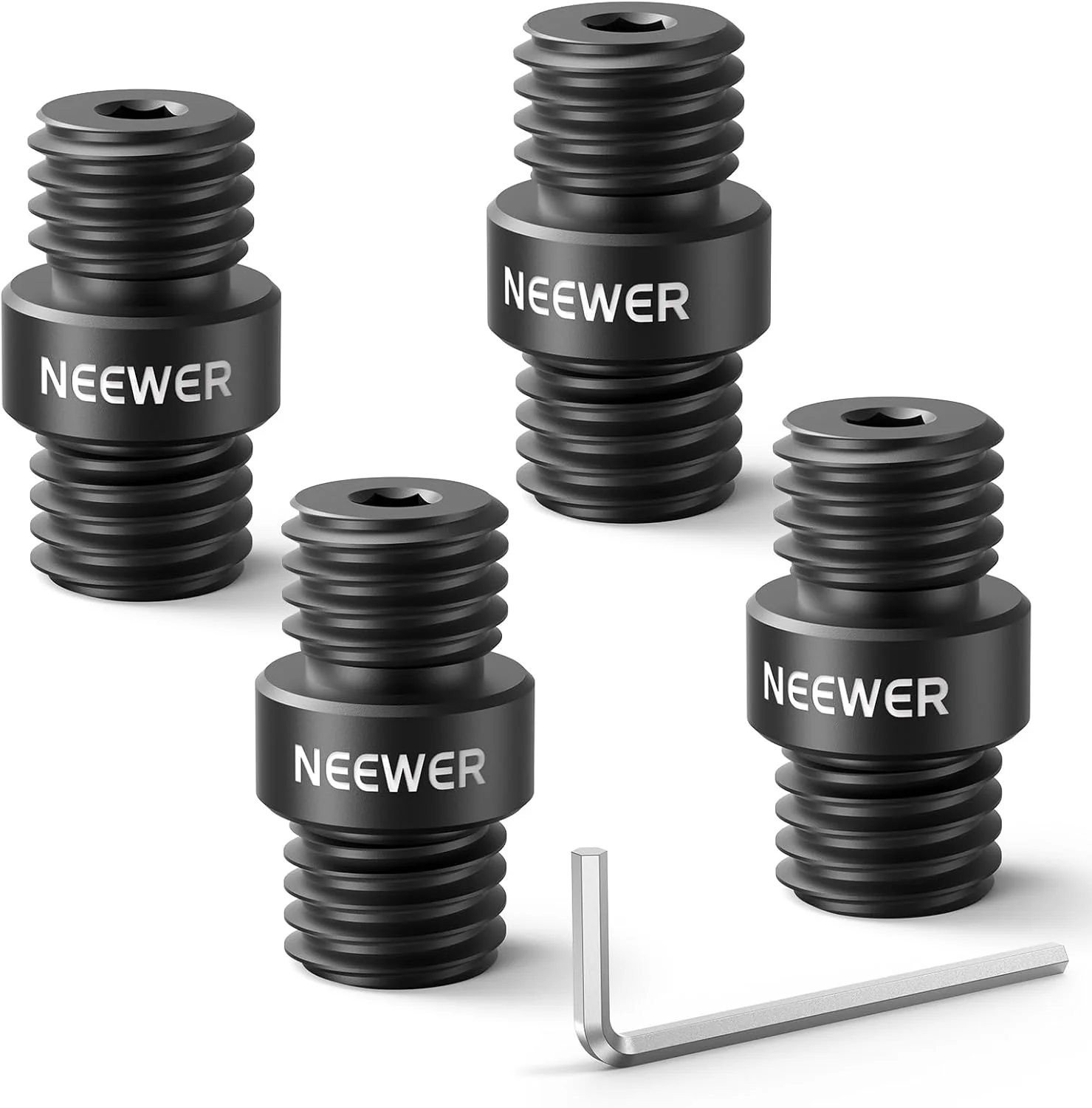 اتصال دهنده میله 15 میلی متری NEEWER، بسته 4 عددی، M12 x 1.5، مشکی، سازگار با میله های آلیاژ آلومینیوم 15 میلی متری NEEWER و پدهای شانه LWS