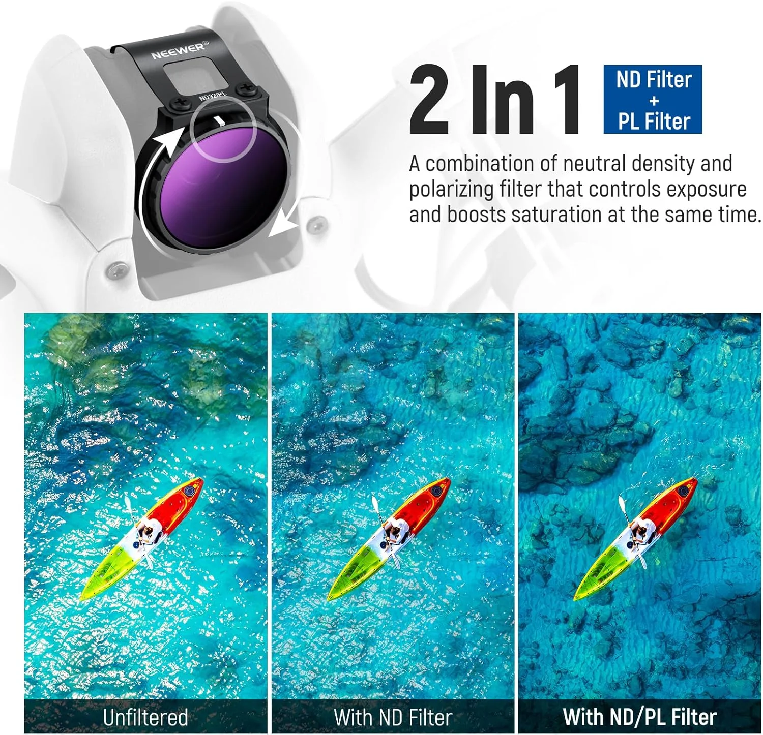 مجموعه فیلتر ND/PL نیور سازگار با DJI NEO، بسته 4 عددی ND8/PL ND16/PL ND32/PL ND64/PL، لوازم جانبی پهپاد، شیشه نوری HD چند لایه باریک، FL-N29