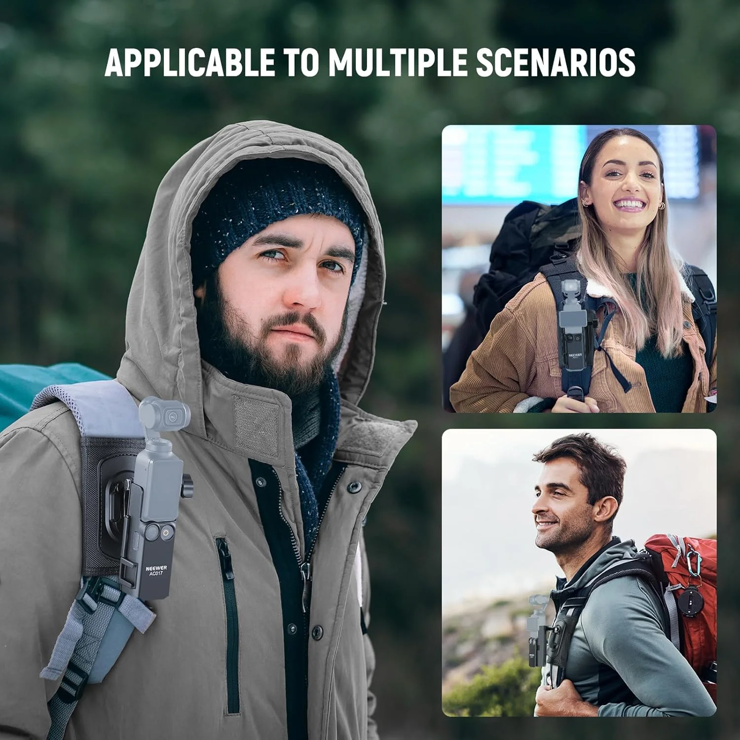 مجموعه لوازم جانبی 4 در 1 NEEWER Basics سازگار با DJI Osmo Pocket 3، نگهدارنده بند کوله پشتی با آداپتور قفس، گیره، قلاب J و پیچ T برای پیاده روی، کوهنوردی و کمپینگ، GP-67