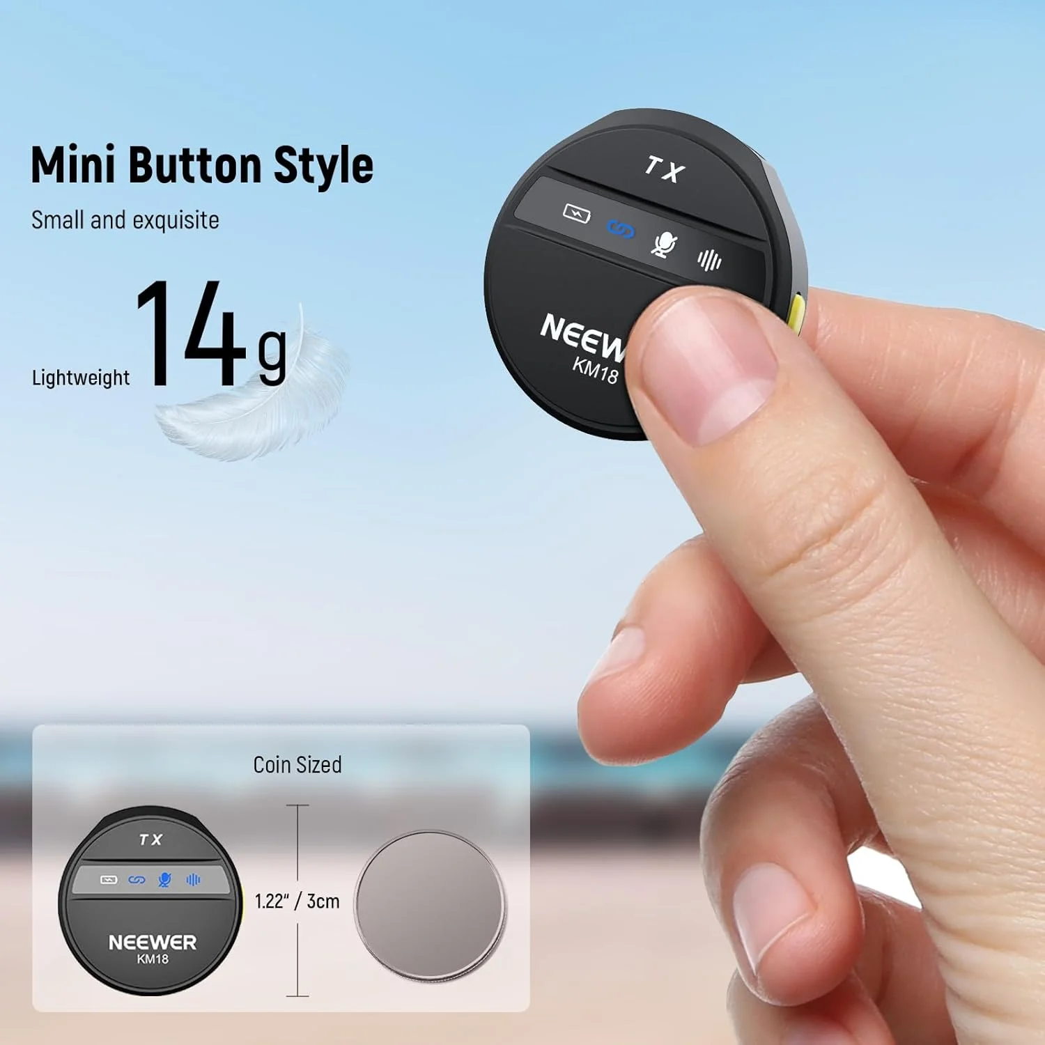 میکروفون یقه ای بی سیم NEEWER برای آیفون، مجموعه میکروفون کوچک یقه ای با قابلیت حذف نویز، دارای جعبه شارژ USB C OTG، باتری 24 ساعته، برد بلند 200 متری، سازگار با آیفون 16 15، تلفن اندروید، کامپیوتر، لپ تاپ، KM18
