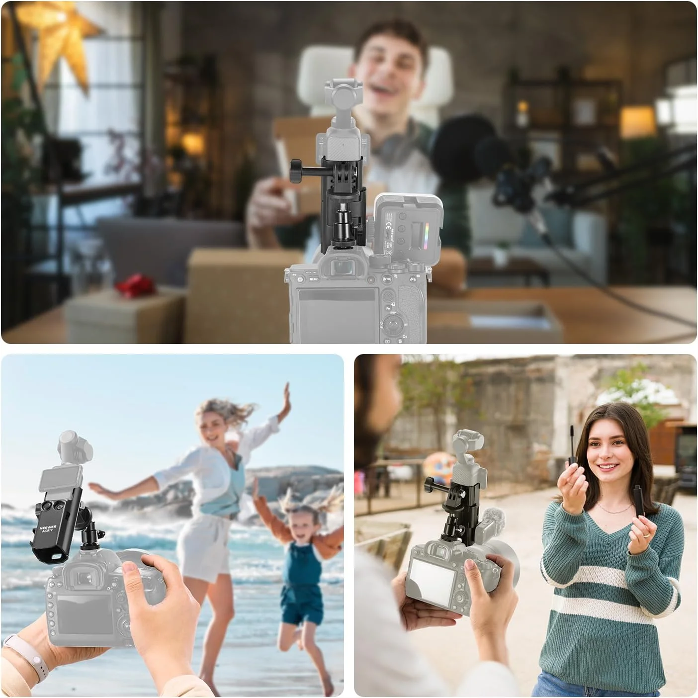 کیت آداپتور افزایش طول NEEWER Pocket 3 سازگار با DJI Osmo Pocket 3 و لوازم جانبی Creator Combo، قاب توسعه، تنظیمات دوربین دوگانه با کفشک سرد برای دوربین دیجیتال DSRL، وبلاگ نویسی، GP-68