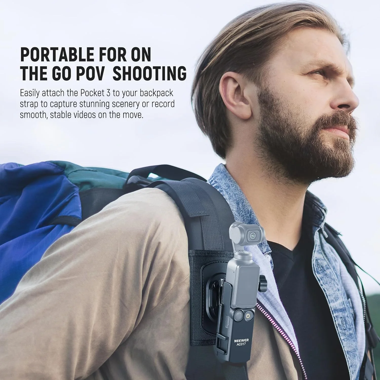 مجموعه لوازم جانبی 4 در 1 NEEWER Basics سازگار با DJI Osmo Pocket 3، نگهدارنده بند کوله پشتی با آداپتور قفس، گیره، قلاب J و پیچ T برای پیاده روی، کوهنوردی و کمپینگ، GP-67