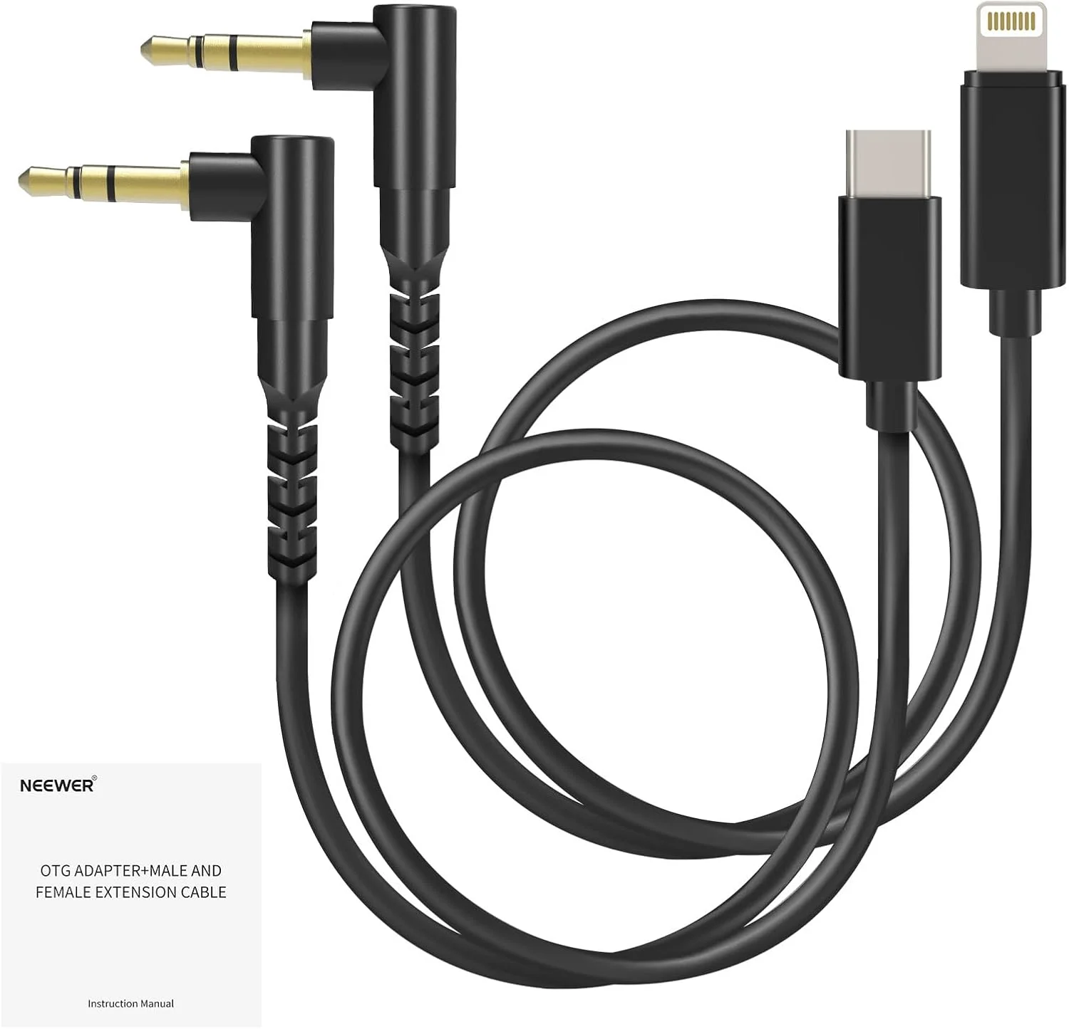 مجموعه 2 عددی کابل صوتی NEEWER، نر به نر 3.5 میلی متری TRS به USB C + 3.5 میلی متری TRS به iOS، سازگار با میکروفون های بی سیم DJI Mic Rode Wireless GO II Hollyland CM28 CM31، آیفون، آیپد، اندروید، مک، LM17
