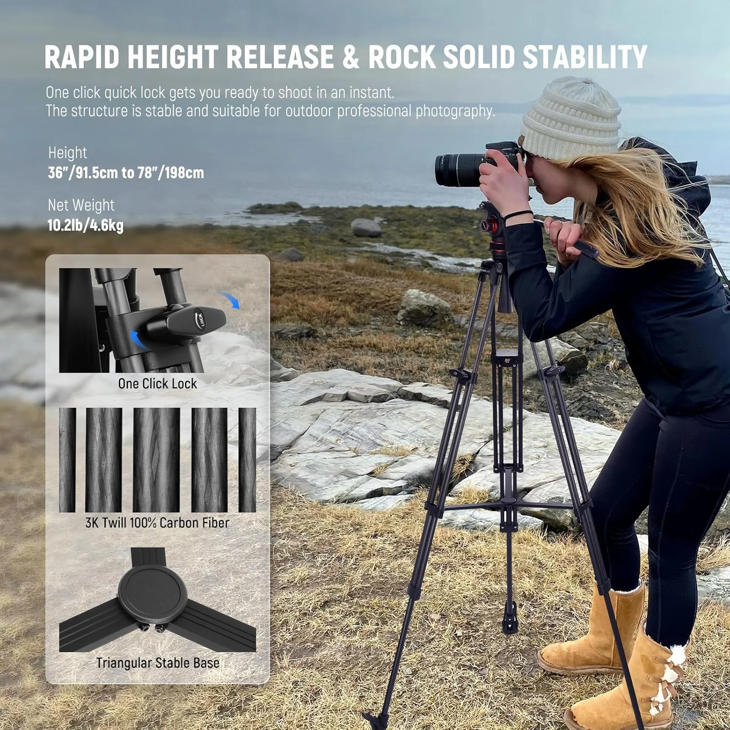 سه پایه فیلمبرداری کربنی NEEWER LL35 78 اینچی، رهاسازی سریع و تنظیم سریع ارتفاع، سه پایه دوربین حرفه ای سنگین با هد سیال با میرایی قابل تنظیم، صفحه QR سازگار با DJI RS سه پایه فیلمبرداری کربنی NEEWER LL35 78 اینچی، رهاسازی سریع و تنظیم سریع ارتفاع، سه پایه دوربین حرفه ای سنگین با هد سیال با میرایی قابل تنظیم، صفحه QR سازگار با DJI RS