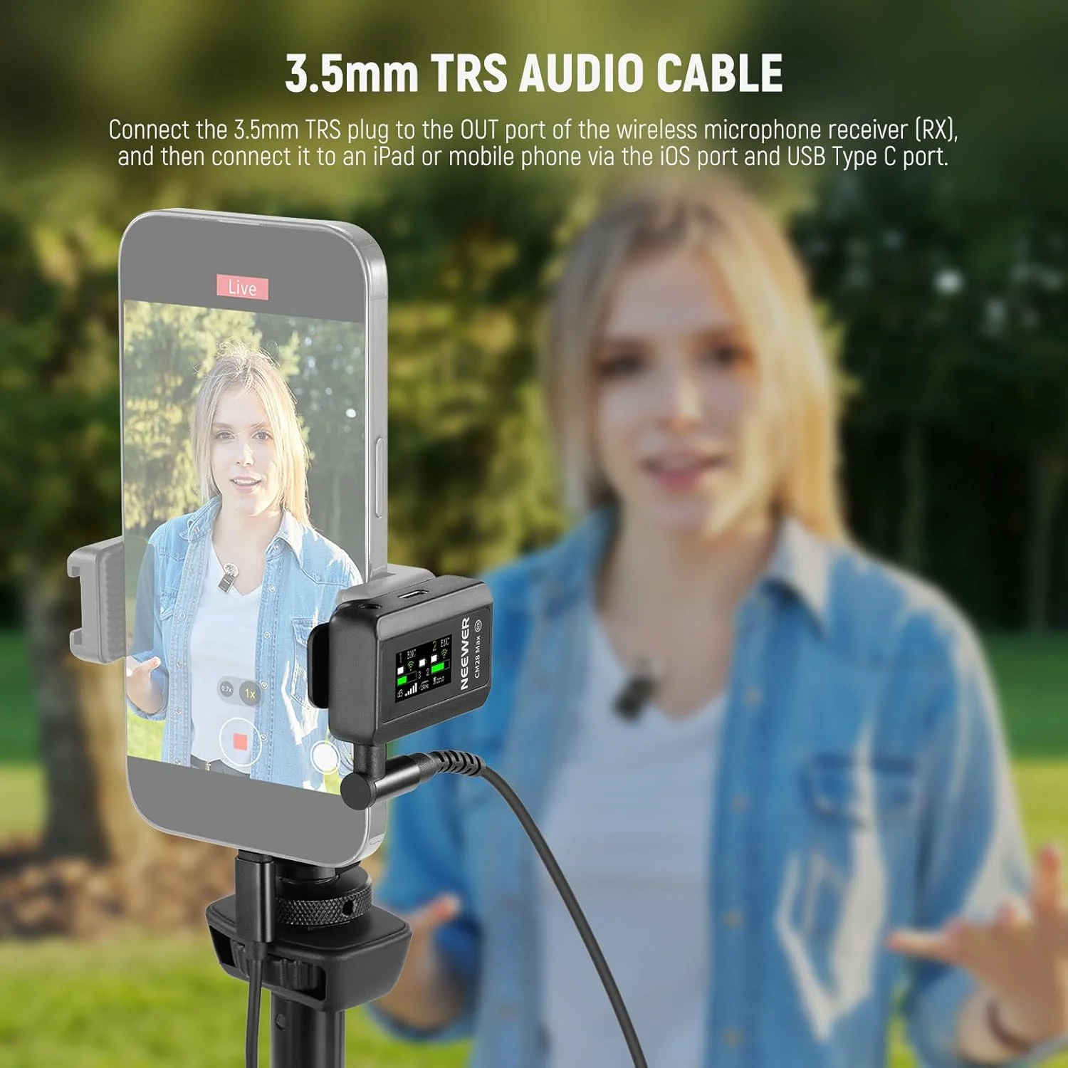 مجموعه 2 عددی کابل صوتی NEEWER، نر به نر 3.5 میلی متری TRS به USB C + 3.5 میلی متری TRS به iOS، سازگار با میکروفون های بی سیم DJI Mic Rode Wireless GO II Hollyland CM28 CM31، آیفون، آیپد، اندروید، مک، LM17