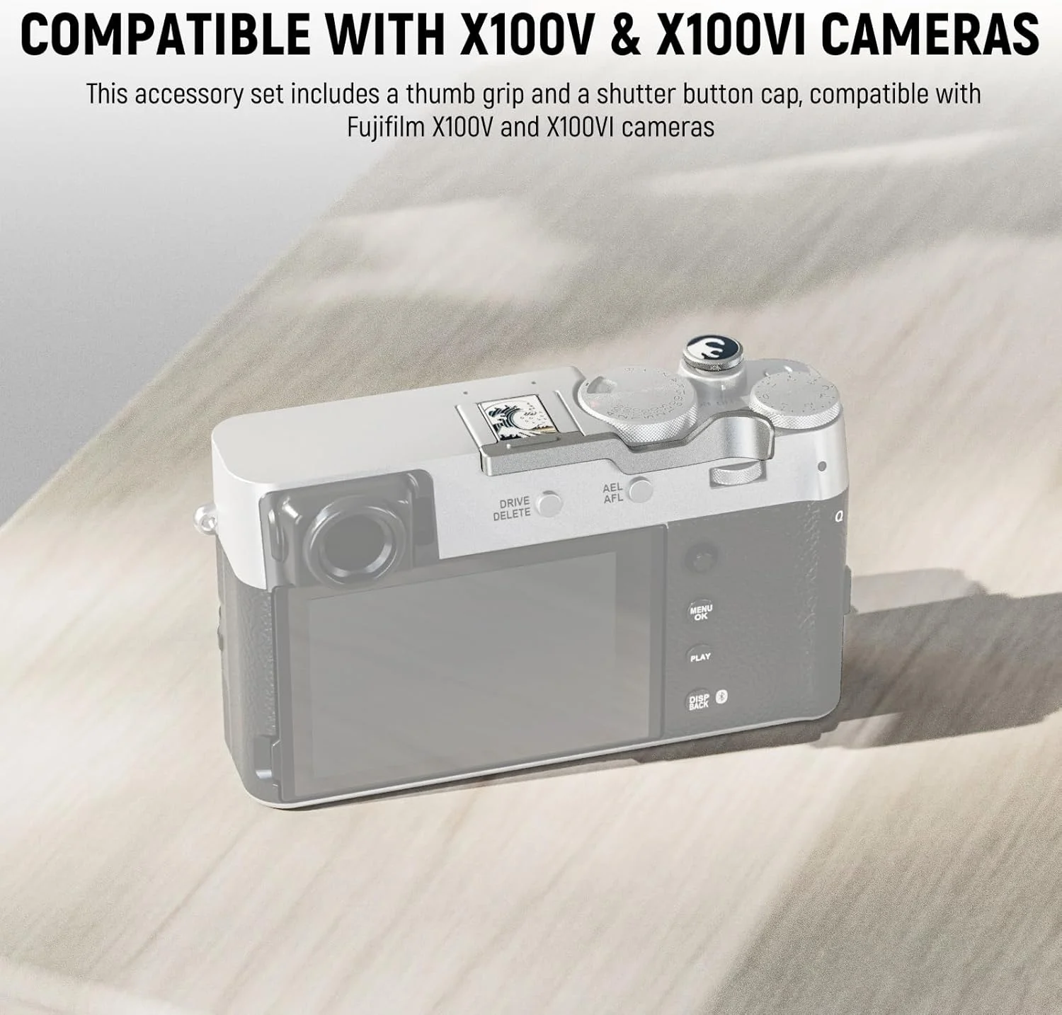 مجموعه گریپ انگشتی و دکمه شاتر NEEWER X100V X100VI، نگهدارنده انگشتی ارگونومیک با دکمه رهاسازی شاتر، لوازم جانبی عکاسی سازگار با Fujifilm X100V X100VI، نقره ای، CA114 مجموعه گریپ انگشتی و دکمه شاتر NEEWER X100V X100VI، نگهدارنده انگشتی ارگونومیک با دکمه رهاسازی شاتر، لوازم جانبی عکاسی سازگار با Fujifilm X100V X100VI، نقره ای، CA114