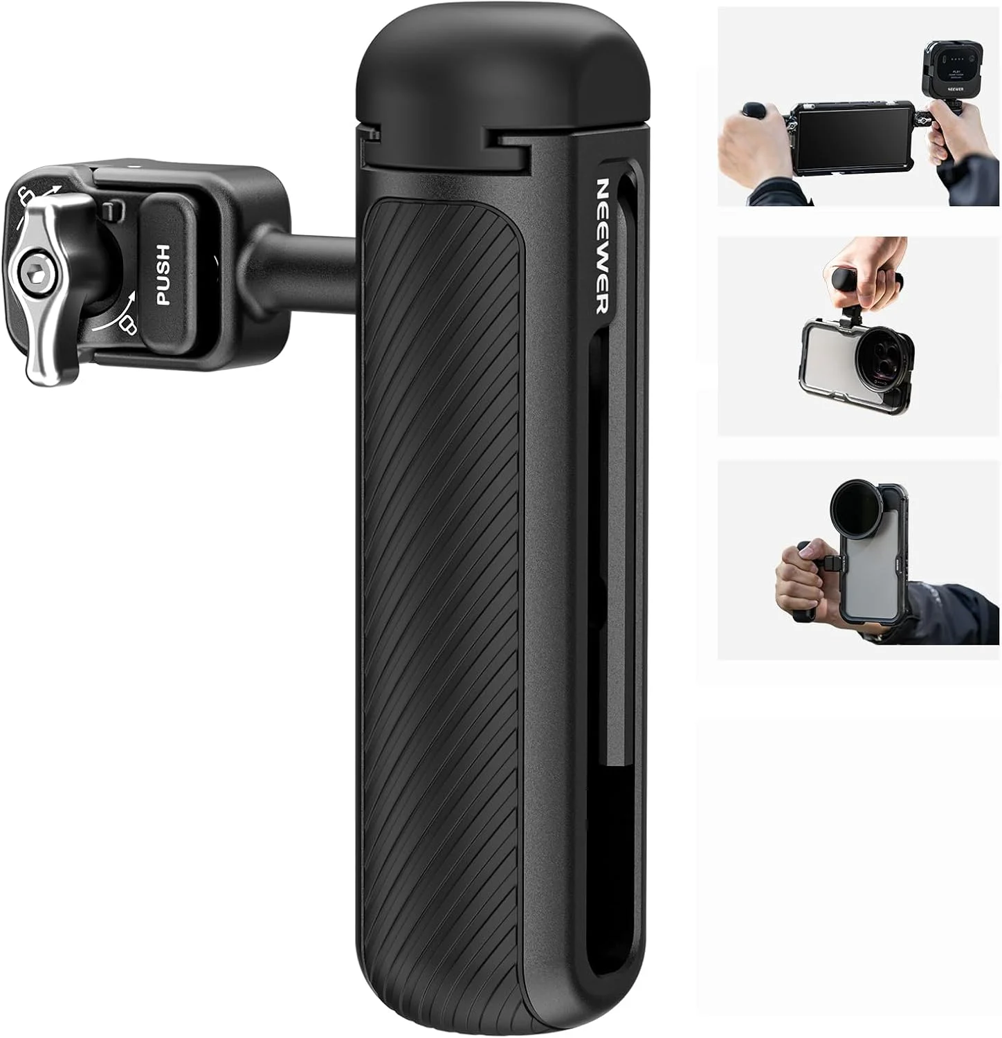 دسته جانبی رهاسازی سریع NEEWER فقط برای نسل دوم قفس های تلفن PA043 PA044 برای آیفون 15 پرو مکس/15 پرو، PA042 برای سامسونگ S24 اولترا، با کفشک سرد پوشیده شده، پین ضد افتادن، قفل نقره ای، PA045S