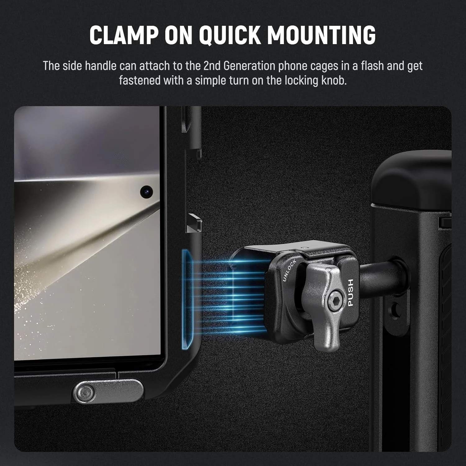 دسته جانبی رهاسازی سریع NEEWER فقط برای نسل دوم قفس های تلفن PA043 PA044 برای آیفون 15 پرو مکس/15 پرو، PA042 برای سامسونگ S24 اولترا، با کفشک سرد پوشیده شده، پین ضد افتادن، قفل نقره ای، PA045S