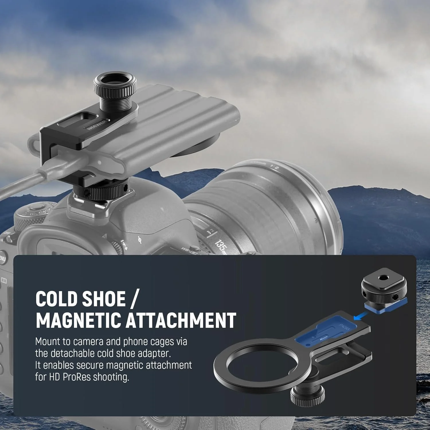 نگهدارنده SSD نیور با کفشک سرد جداشدنی برای SSD با ضخامت 8 تا 16 میلی‌متر، سازگار با MagSafe آیفون 16 و 15، سامسونگ T9 T7 T5، SanDisk و Lexar، سازگار با قفس SmallRig، مدل PA085