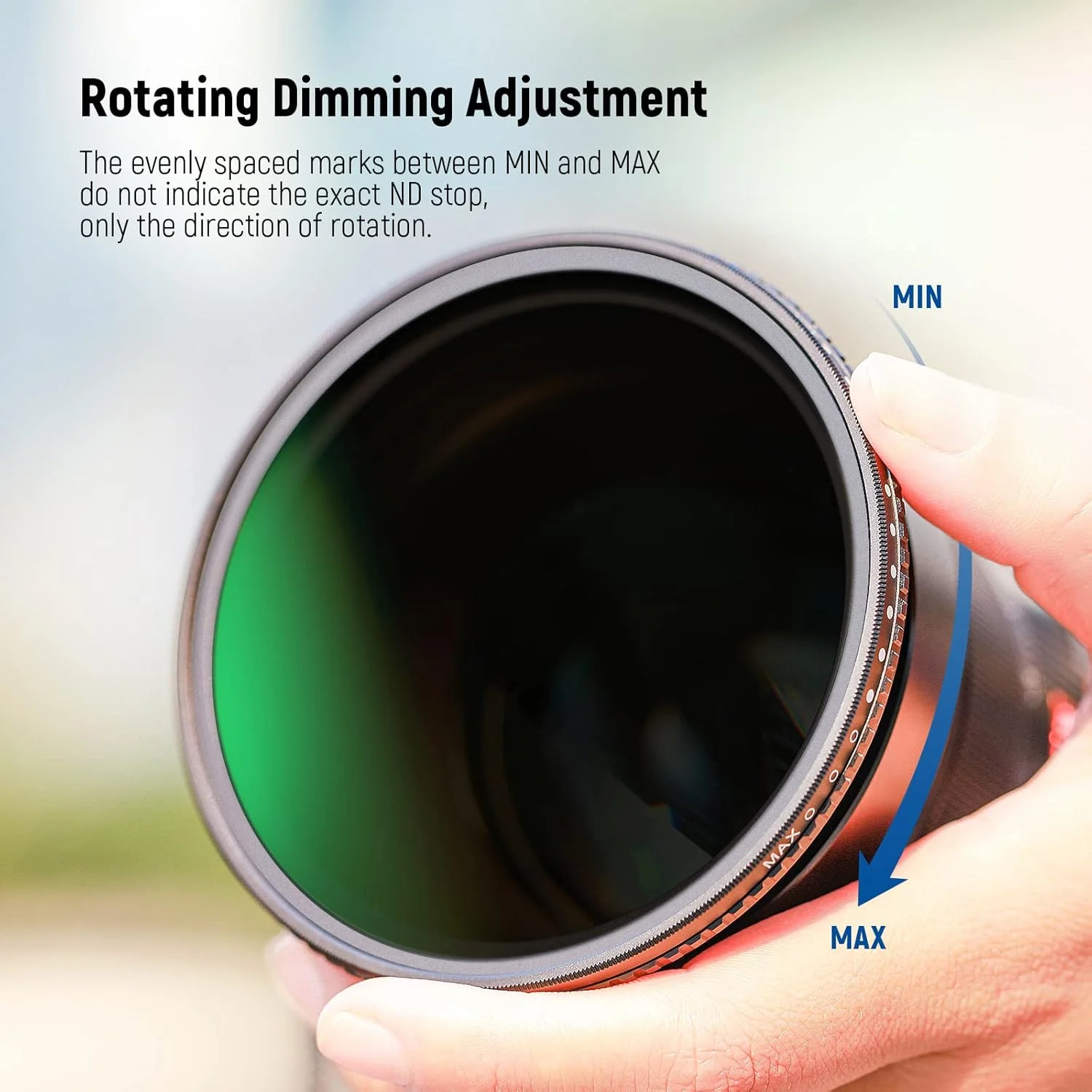 فیلتر ND متغیر 58 میلی‌متری Neewer ND3-ND1000، فیلتر کاهنده نور خنثی 1.5-10 استاپ با شیشه اپتیکال HD و پوشش نانو 30 لایه دو طرفه، ضد آب/ضد خش/فریم آلومینیومی