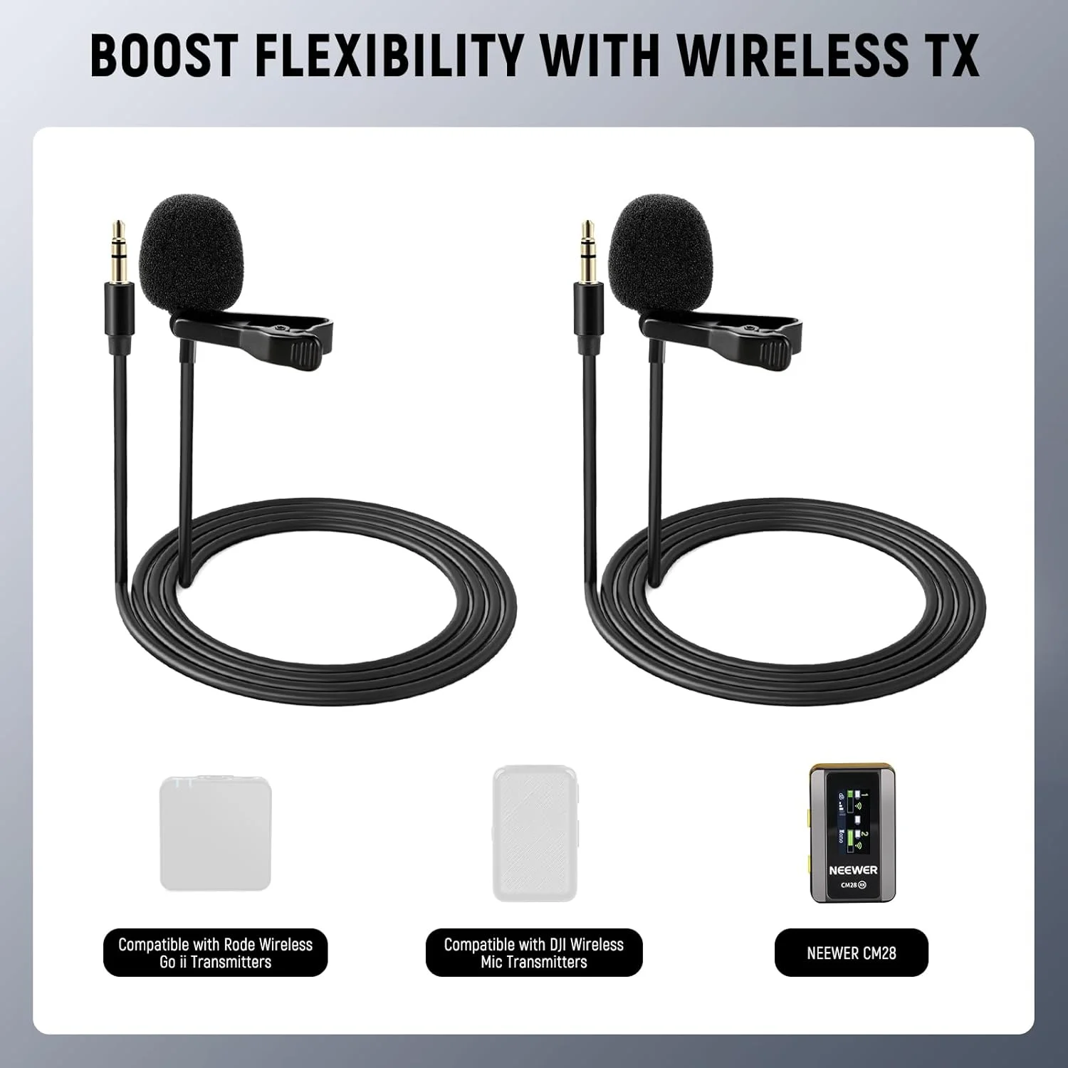 میکروفون یقهای خازنی اومنیدایرکشنال سیمدار نیوئر (بسته 2 عددی) مناسب استیج، یوتیوب و پخش زنده، سازگار با فرستندههای بیسیم Rode Wireless GO II 2 و DJI، مدل CM5 میکروفون یقهای خازنی اومنیدایرکشنال سیمدار نیوئر (بسته 2 عددی) مناسب استیج، یوتیوب و پخش زنده، سازگار با فرستندههای بیسیم Rode Wireless GO II 2 و DJI، مدل CM5