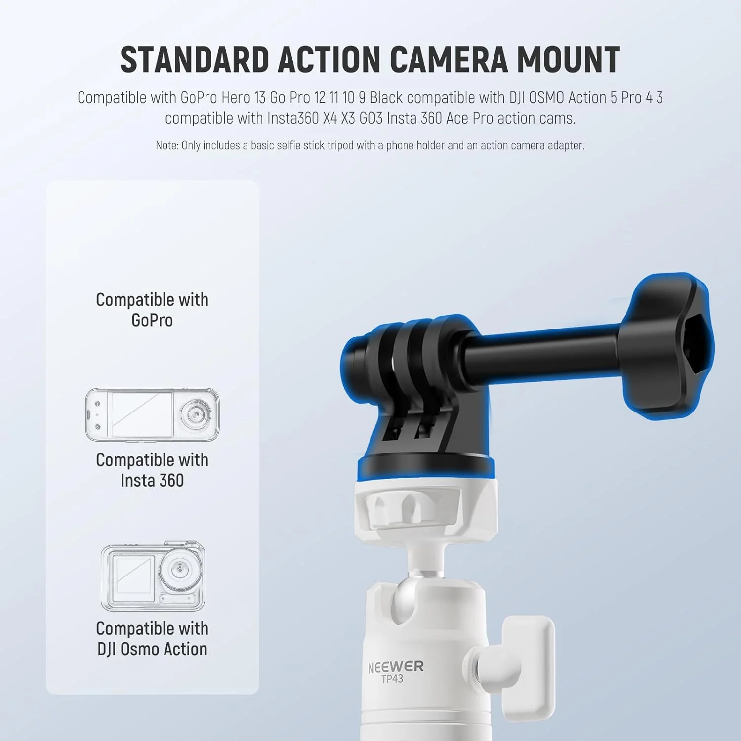 پایه سلفی رومیزی کوچک نیوئر، سازگار با آیفون، GoPro، Insta360، DJI، پایه نگهدارنده گوشی موبایل اندروید، سه پایه فیلمبرداری TP43 سفید پایه سلفی رومیزی کوچک نیوئر، سازگار با آیفون، GoPro، Insta360، DJI، پایه نگهدارنده گوشی موبایل اندروید، سه پایه فیلمبرداری TP43 سفید