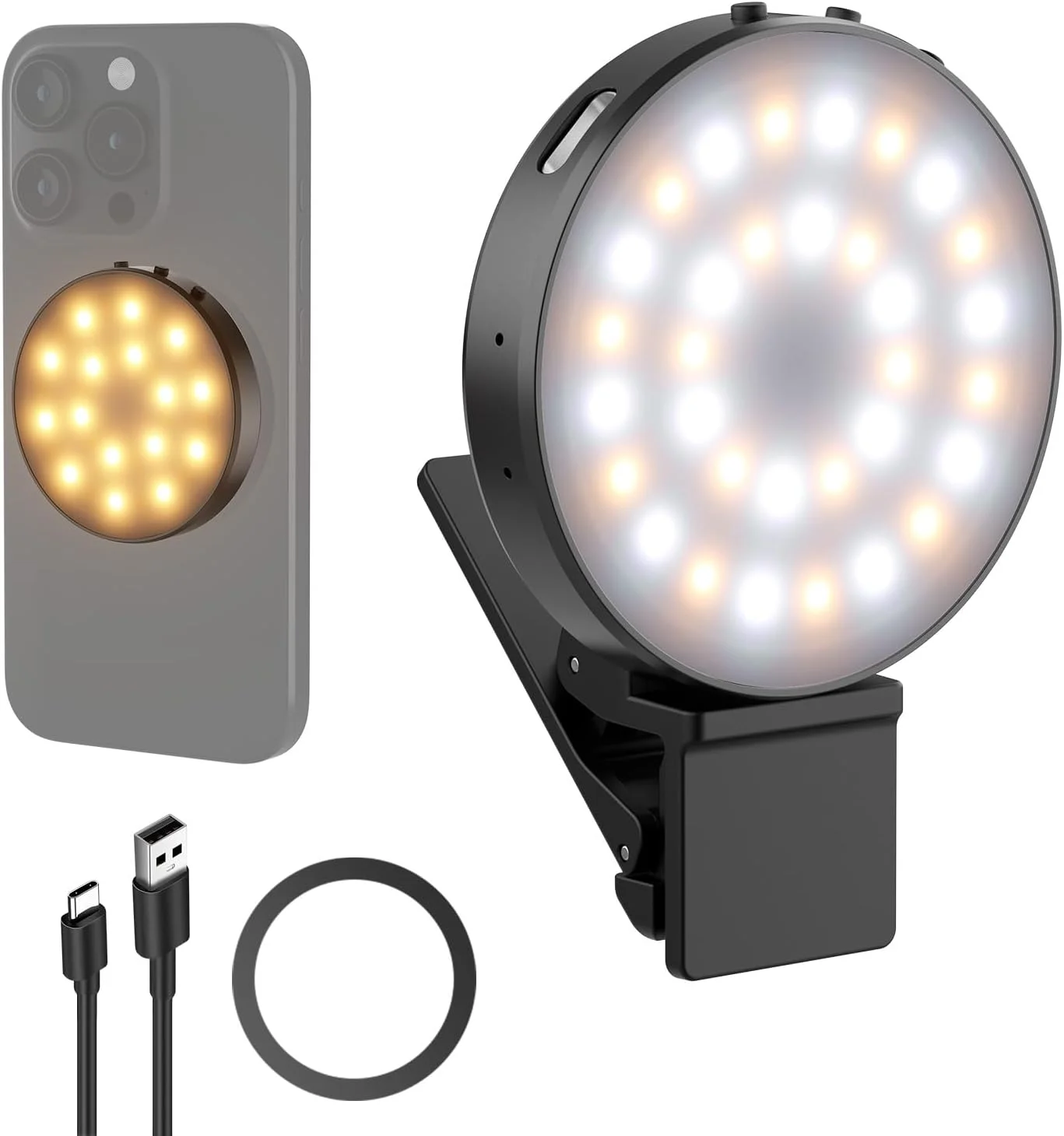 نور سلفی مغناطیسی NEEWER سطح ورودی سازگار با MagSafe آیفون، نور حلقه ای LED فلزی گیره دار 1 واتی برای کنفرانس ویدیویی لپ تاپ، آرایش و ضبط، CRI95+ 840lux/0.2m، NL32R