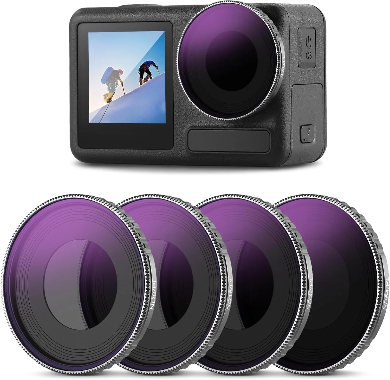 مجموعه فیلتر ND نیور سازگار با DJI Osmo Action 4، بسته 4 عددی فیلترهای ND8/PL ND16/PL ND32/PL ND64/PL ND/CPL، لوازم جانبی دوربین اکشن، پوشش چند لایه اپتیکال HD