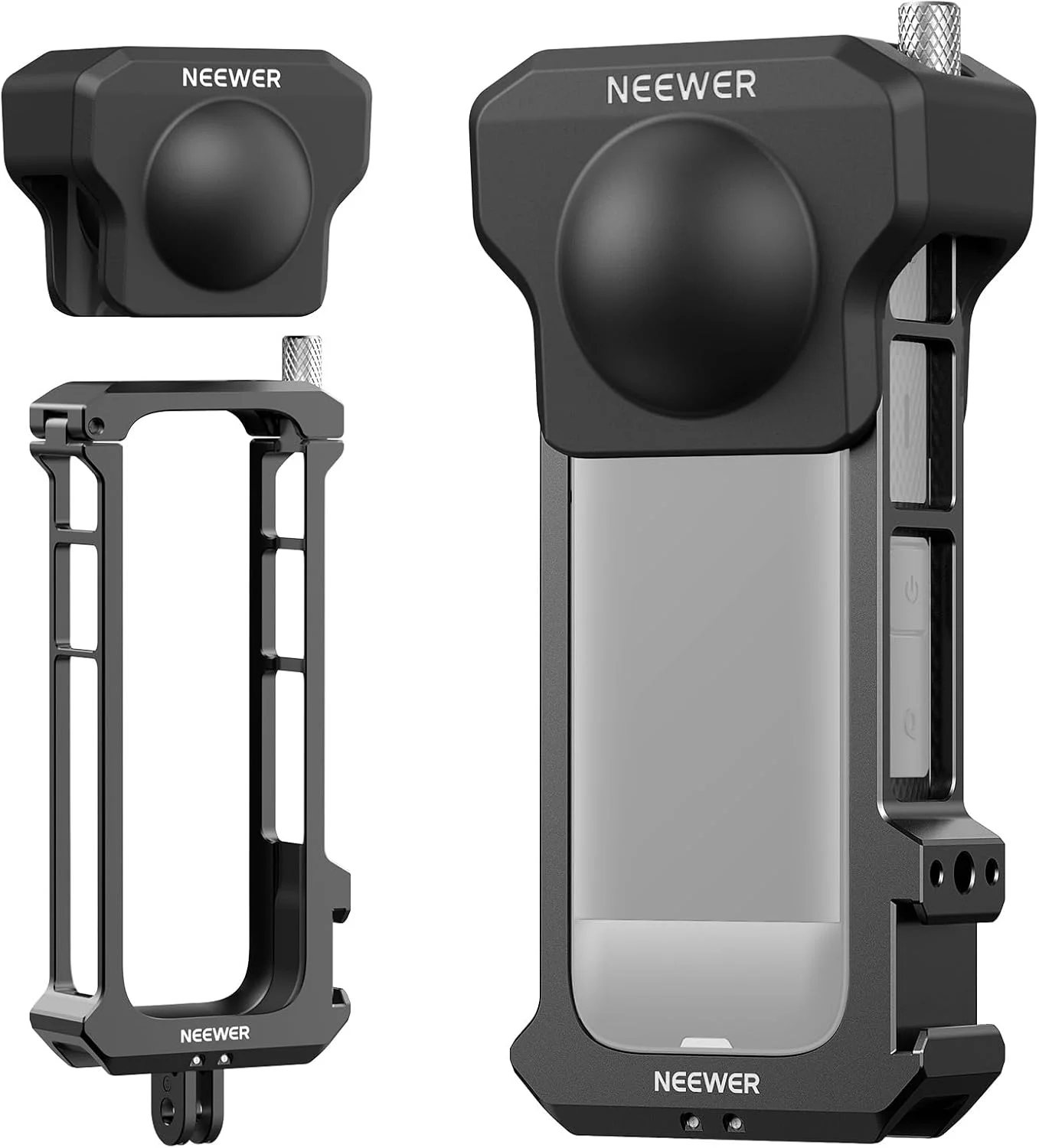 محافظ دوربین اکشن Neewer X4، قاب محافظ با انگشتی های تاشو سازگار با Insta360 X4، ریگ ضبط ویدیو فریم آلیاژ آلومینیوم با درپوش محافظ لنز، بدون نیاز به مونتاژ، AC010