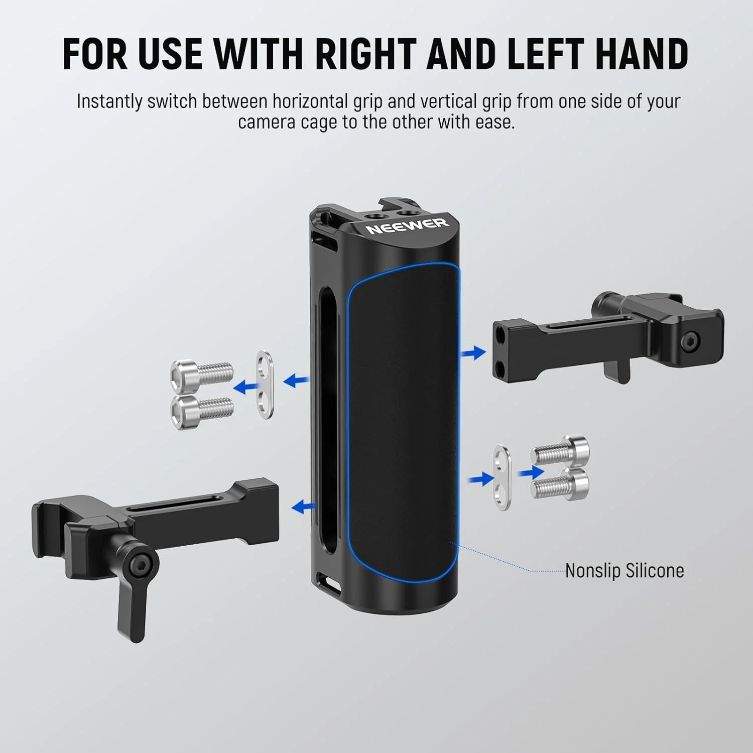 دسته جانبی ناتو Neewer با گیره ناتو، مانت کفشک سرد، رزوه های 1/4 اینچی، پشتیبانی از تنظیم بالا و پایین، دستگیره دوربین آلومینیومی جهانی سازگار با قفس دوربین SmallRig، مدل CA017H