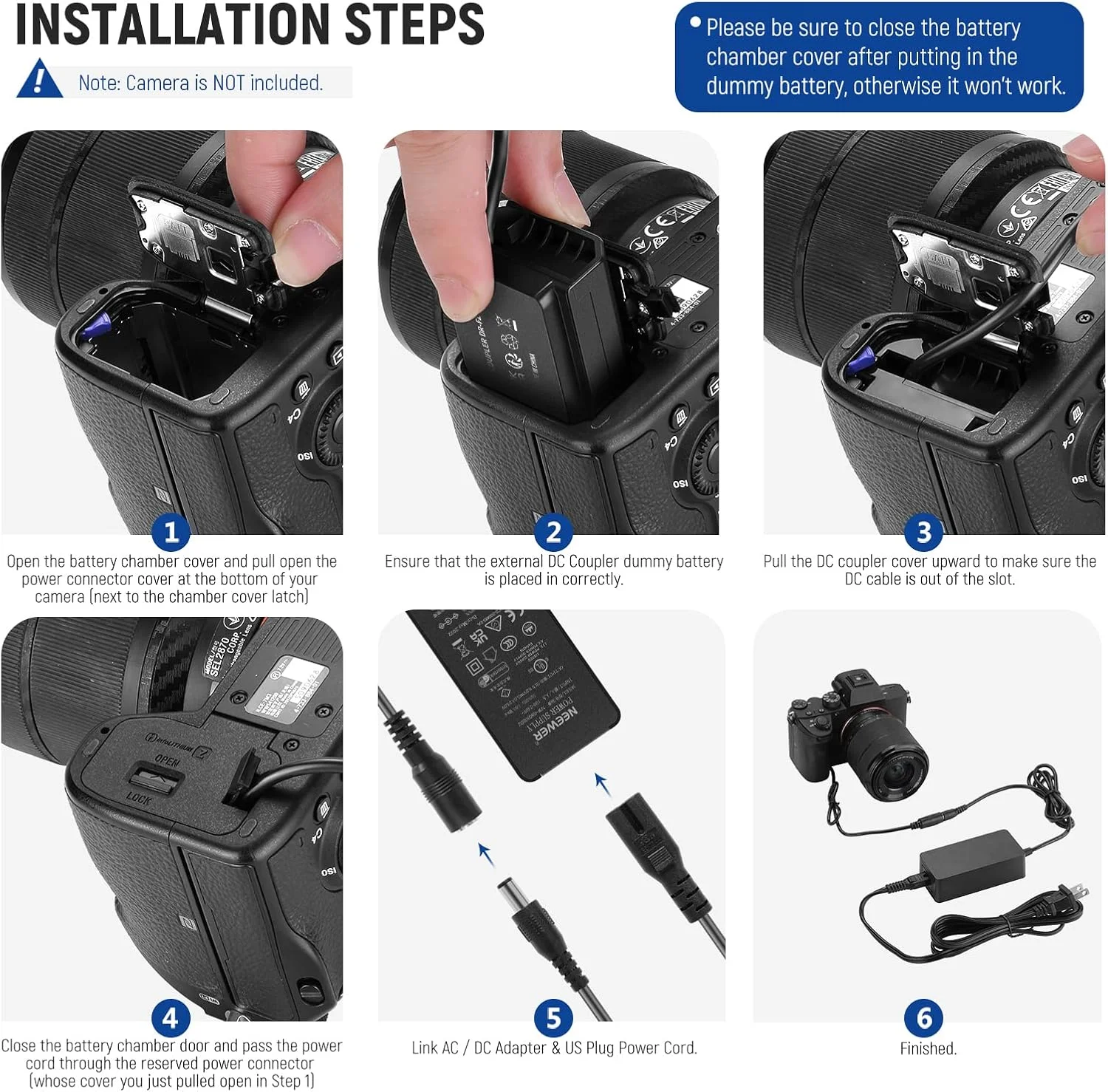 آداپتور منبع تغذیه AC و شارژر باتری NP-FZ100 سازگار با دوربین های سونی ZV-E1, FX3, FX30, A1, A9 II, A7R III, A7R IV, A7R V, A7S III, A7 III, A6600, A7C