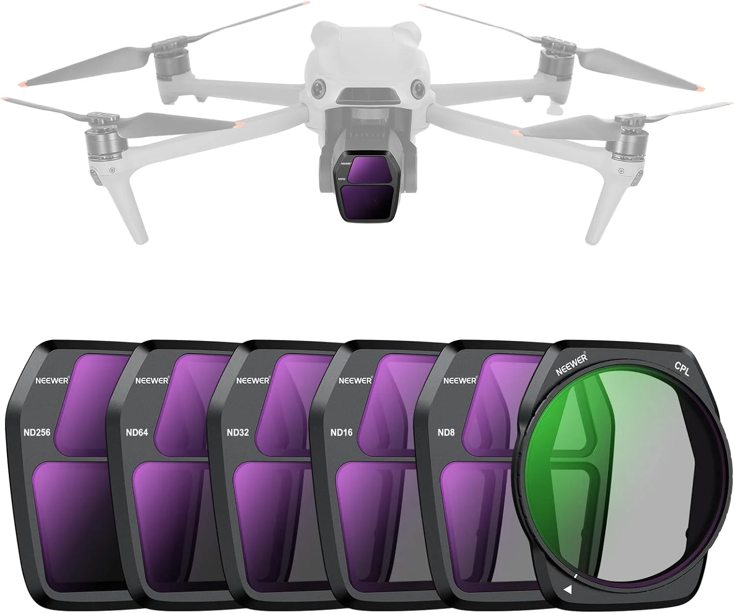 مجموعه فیلتر ND نیوئر سازگار با DJI Air 3S، بسته 6 عددی ND8+ND16+ND32+ND64+ND256+CPL فیلتر پلاریزه دایره ای با تراکم خنثی، لوازم جانبی پهپاد، شیشه نوری HD چند لایه باریک، FL-A86