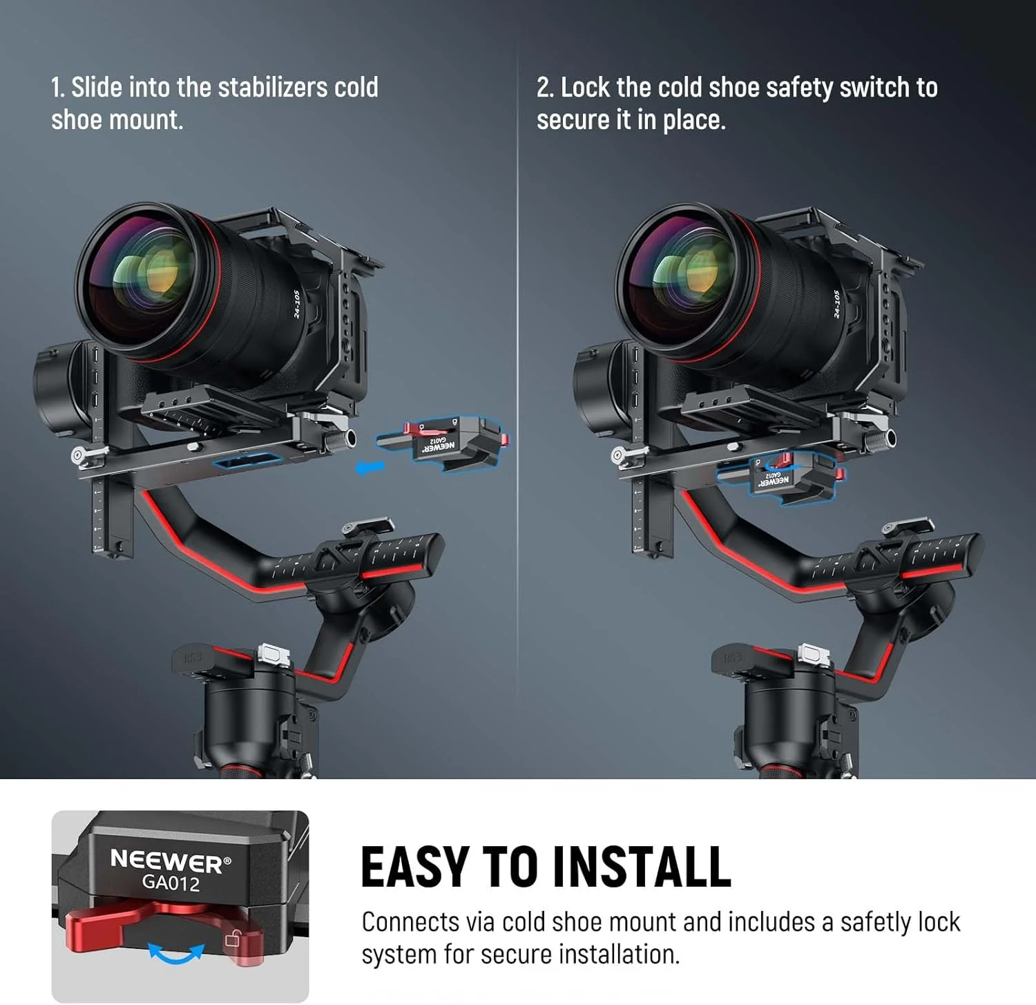 صفحه باتری مینی V-Mount نیوئر با ریل NATO برای تعادل قابل تنظیم گیمبال سازگار با DJI RS3 Pro RS2 RSC2، رهاسازی سریع برای باتری V Lock/NP-F سازگار با SmallRig NEEWER PS099E, GA012