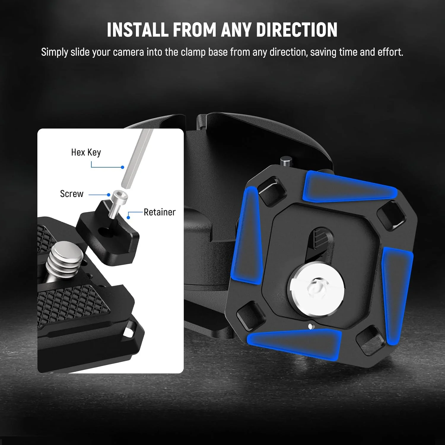 کیت صفحه رهاسازی سریع NEEWER GM47B، آداپتور و پایه گیره نصب سه پایه دوربین QR مربعی قفل خودکار ضد پیچش سازگار با Arca Swiss DJI Ronin RS 4 Pro RS 3 RS 2 Peak Design Capture V3 Camera Clip