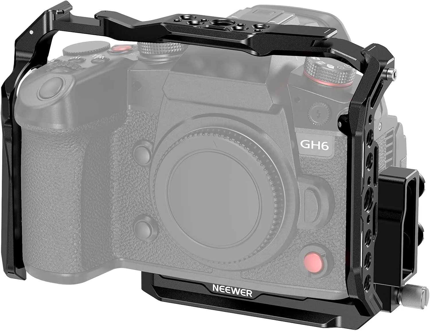 محافظ دوربین NEEWER Lumix GH6، پلتفرم ویدیویی آلومینیومی با بست کابل HDMI، ریل NATO، کفشک سرد، صفحه پایه Arca از نوع QR سازگار با Panasonic Lumix GH6 DJI RS3 Pro RSC2 RS2، CA055
