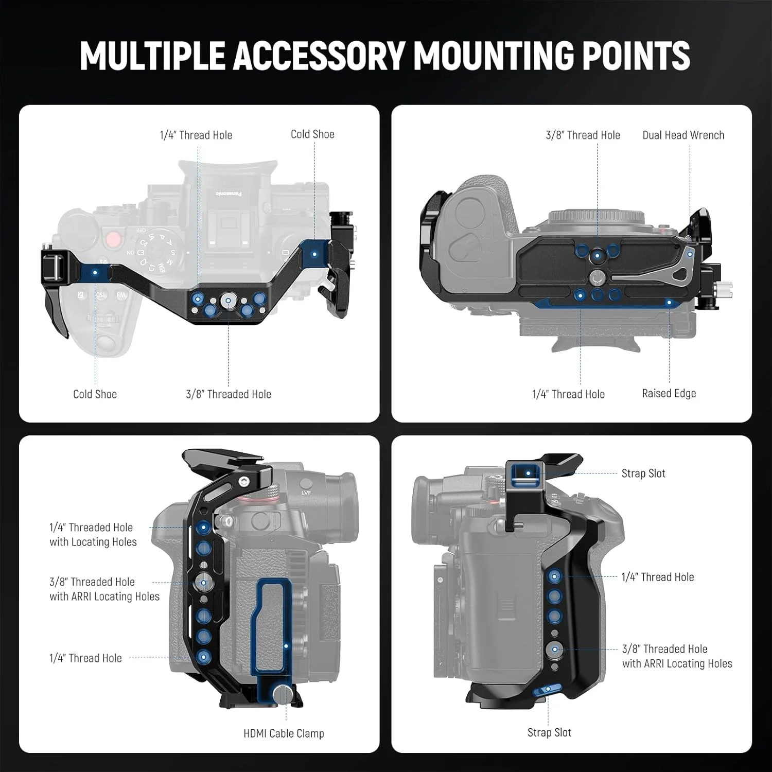محافظ دوربین NEEWER Lumix GH6، پلتفرم ویدیویی آلومینیومی با بست کابل HDMI، ریل NATO، کفشک سرد، صفحه پایه Arca از نوع QR سازگار با Panasonic Lumix GH6 DJI RS3 Pro RSC2 RS2، CA055 محافظ دوربین NEEWER Lumix GH6، پلتفرم ویدیویی آلومینیومی با بست کابل HDMI، ریل NATO، کفشک سرد، صفحه پایه Arca از نوع QR سازگار با Panasonic Lumix GH6 DJI RS3 Pro RSC2 RS2، CA055