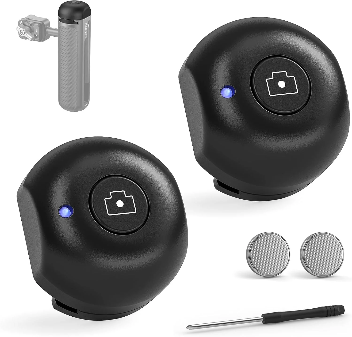 محافظ کفشک سرد NEEWER برای دسته جانبی شاتر بلوتوث PA045E (بسته 2 عددی)، محافظ کفشک سرد ABS + PC با باتری سکه ای جایگزین CR2032 و پیچ گوشتی فیلیپس، RT005E