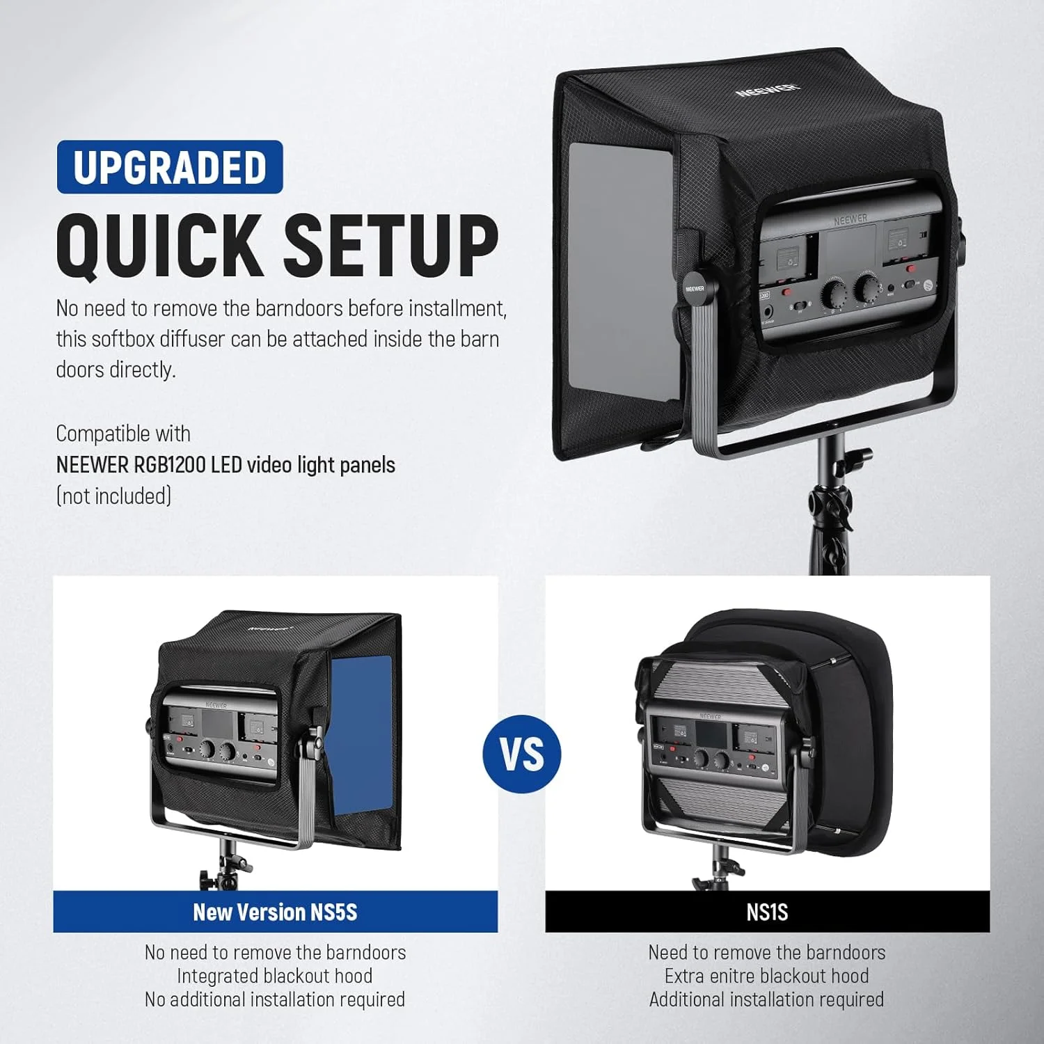نرمکننده نور سافتباکس ارتقا یافته NEEWER برای پنل نور ویدئویی LED مدل RGB1200، ابعاد 37x34.5 سانتیمتر، تاشو با گرید/کیف/هود مسدود کننده نور، بدون نیاز به برداشتن درهای کرکرهای، نصب سریع برای نور ملایم پرتره، مدل NS5S نرمکننده نور سافتباکس ارتقا یافته NEEWER برای پنل نور ویدئویی LED مدل RGB1200، ابعاد 37x34.5 سانتیمتر، تاشو با گرید/کیف/هود مسدود کننده نور، بدون نیاز به برداشتن درهای کرکرهای، نصب سریع برای نور ملایم پرتره، مدل NS5S