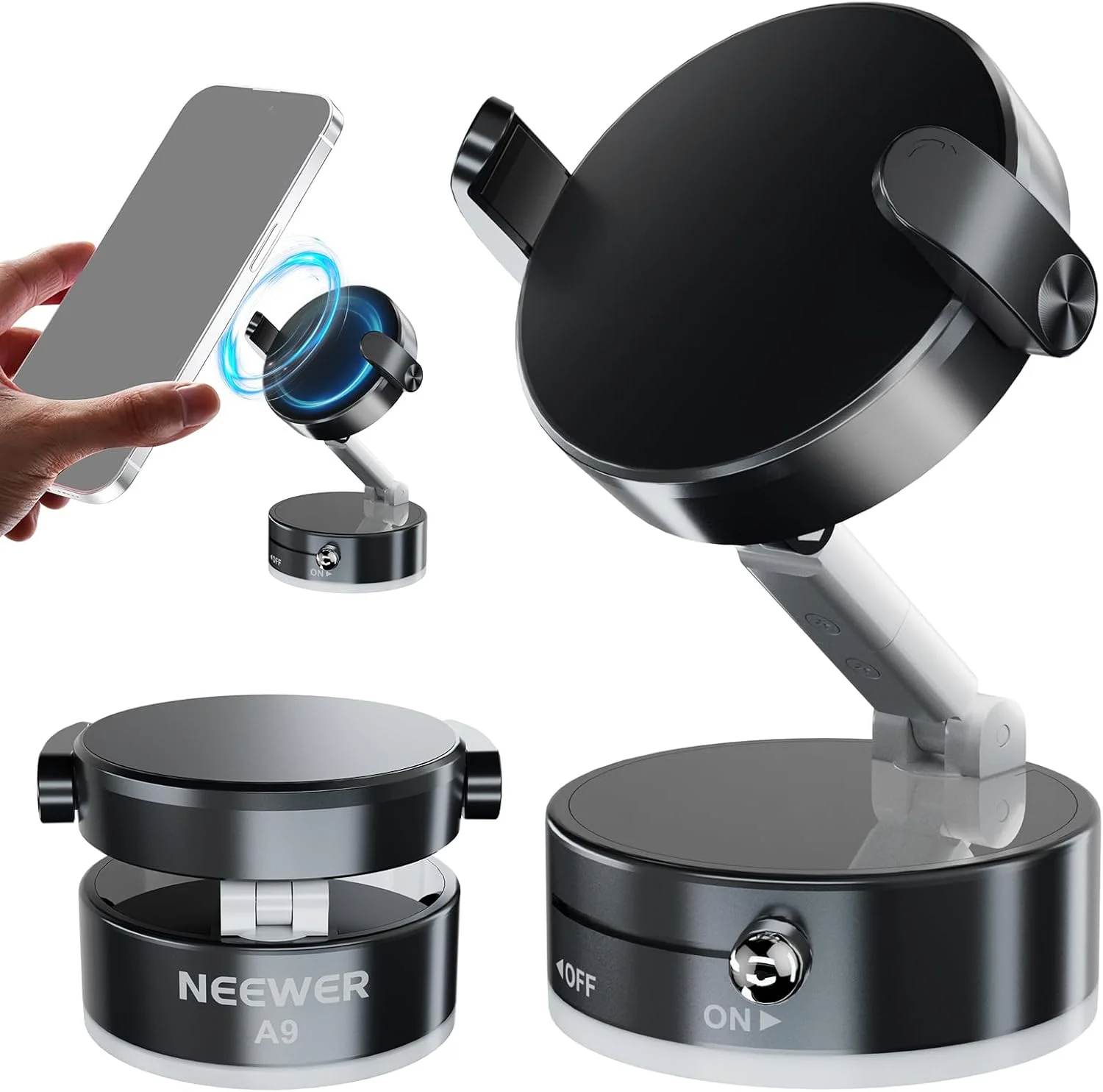 پایه نگهدارنده مغناطیسی گوشی موبایل نیور، تاشو با مکنده و چرخش 360 درجه، سازگار با آیفون برای ضبط ویدیو، مدل A9