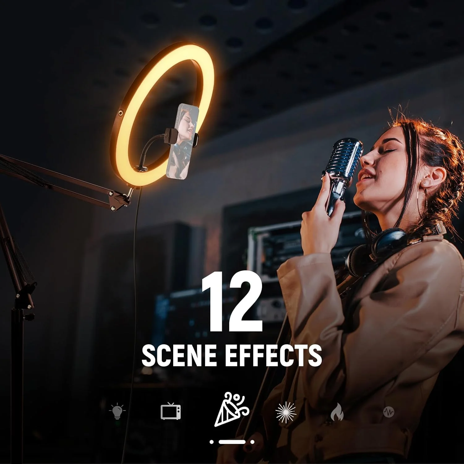 حلقه نور ال ای دی 12 اینچی 24 واتی نیور مدل RH12B سازگار با آیفون، پایه نور تاشو 60 اینچی/نگهدارنده گوشی برای ضبط ویدیو، سلفی، آرایش، استریمینگ، 2900-7000K ورودی USB C PD CRI97+ حلقه نور ال ای دی 12 اینچی 24 واتی نیور مدل RH12B سازگار با آیفون، پایه نور تاشو 60 اینچی/نگهدارنده گوشی برای ضبط ویدیو، سلفی، آرایش، استریمینگ، 2900-7000K ورودی USB C PD CRI97+