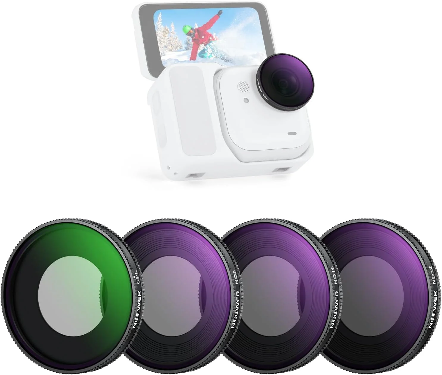 مجموعه فیلتر ND نیور سازگار با Insta360 GO Ultra (CPL/ND8/ND16/ND32)، فیلتر لنز پلاریزه دایره ای و کاهنده نور با شیشه اپتیکال HD و فریم باریک، لوازم جانبی دوربین اکشن، FL-C51