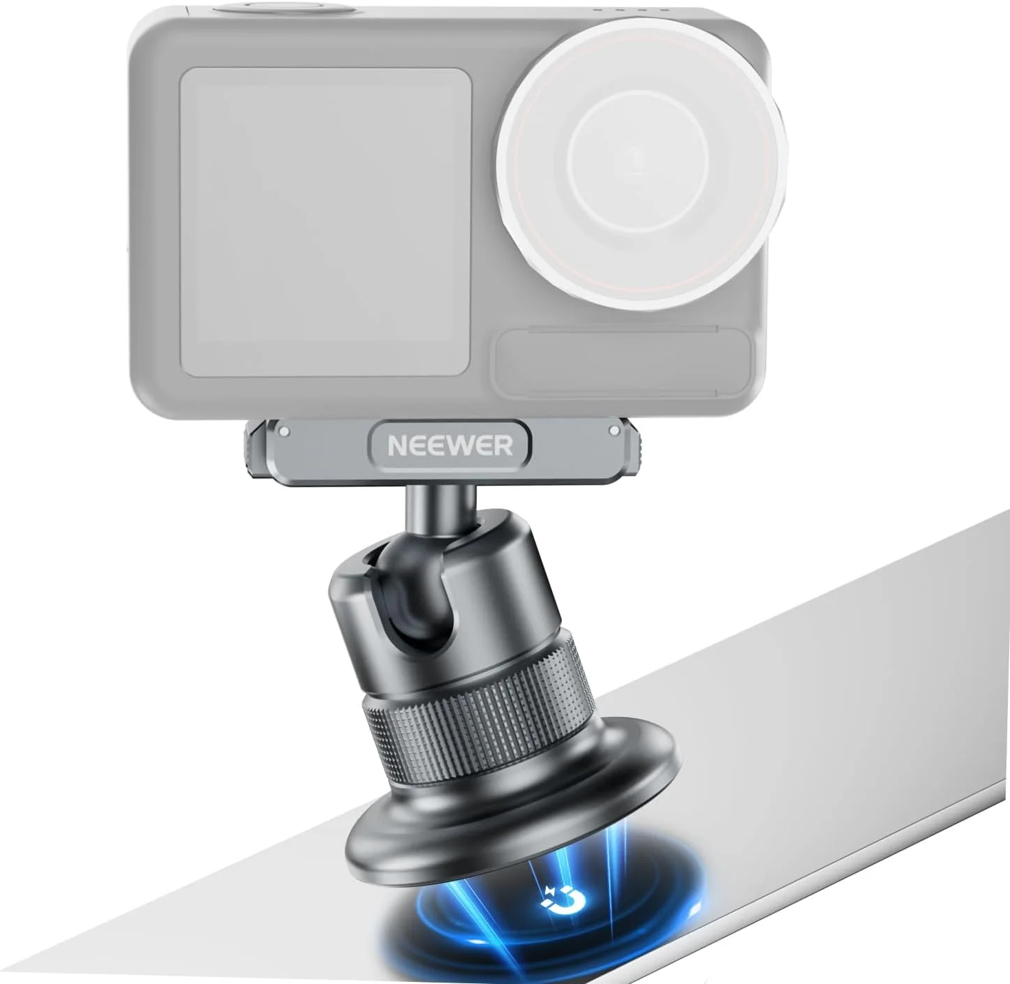 پایه مغناطیسی دوربین نیوور سازگار با DJI Osmo Action 5 Pro/4/3، آداپتور سر توپی با قابلیت چرخش 360 درجه و اتصال سریع با رزوه 1/4 اینچ برای عکس های POV، قفس دوربین، مونوپاد، سه پایه، AC013 (خاکستری تیره)