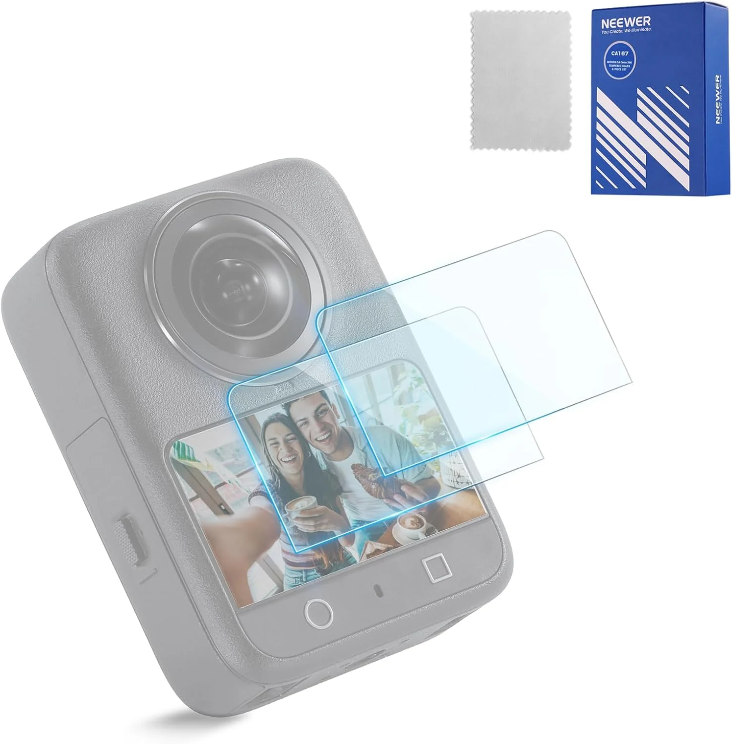 محافظ صفحه نمایش نیوور سازگار با DJI Osmo 360، شیشه حرارت دیده ضد خش HD، مجموعه لوازم جانبی فیلم محافظ صفحه لمسی (2 عدد)، CA167