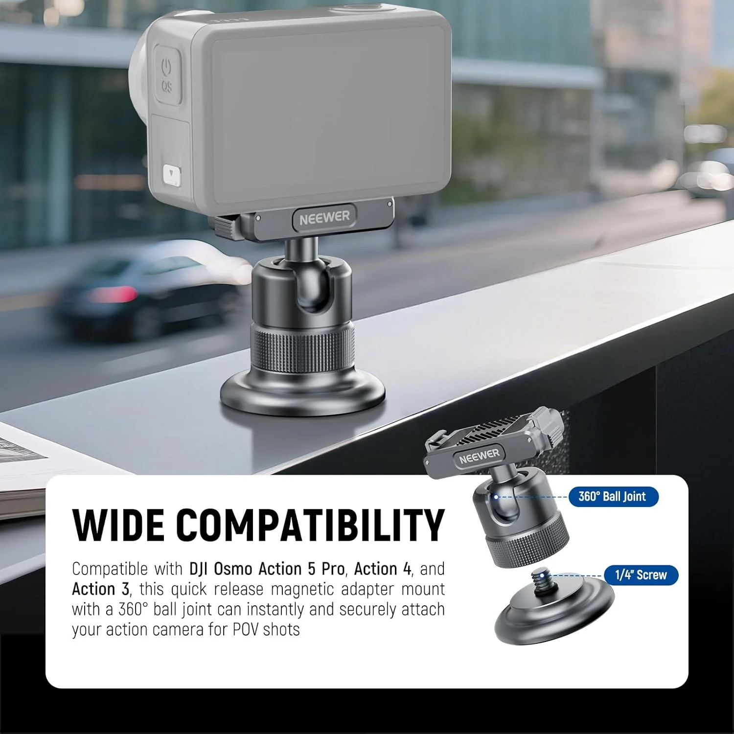 پایه مغناطیسی دوربین نیوور سازگار با DJI Osmo Action 5 Pro/4/3، آداپتور سر توپی با قابلیت چرخش 360 درجه و اتصال سریع با رزوه 1/4 اینچ برای عکس های POV، قفس دوربین، مونوپاد، سه پایه، AC013 (خاکستری تیره) پایه مغناطیسی دوربین نیوور سازگار با DJI Osmo Action 5 Pro/4/3، آداپتور سر توپی با قابلیت چرخش 360 درجه و اتصال سریع با رزوه 1/4 اینچ برای عکس های POV، قفس دوربین، مونوپاد، سه پایه، AC013 (خاکستری تیره)