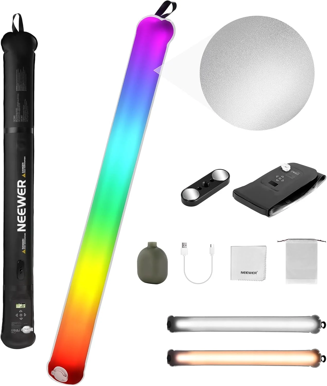 میله نور RGB دستی 30 واتی NEEWER Basics، طول 90 سانتی متر، نور ویدیویی TPU بادی قابل حمل، 3000 لوکس 2700-6500K CRI95 5000mAh Type C 45W روشن/30W خاموش برای عکاسی استودیویی و ضبط ویدیو