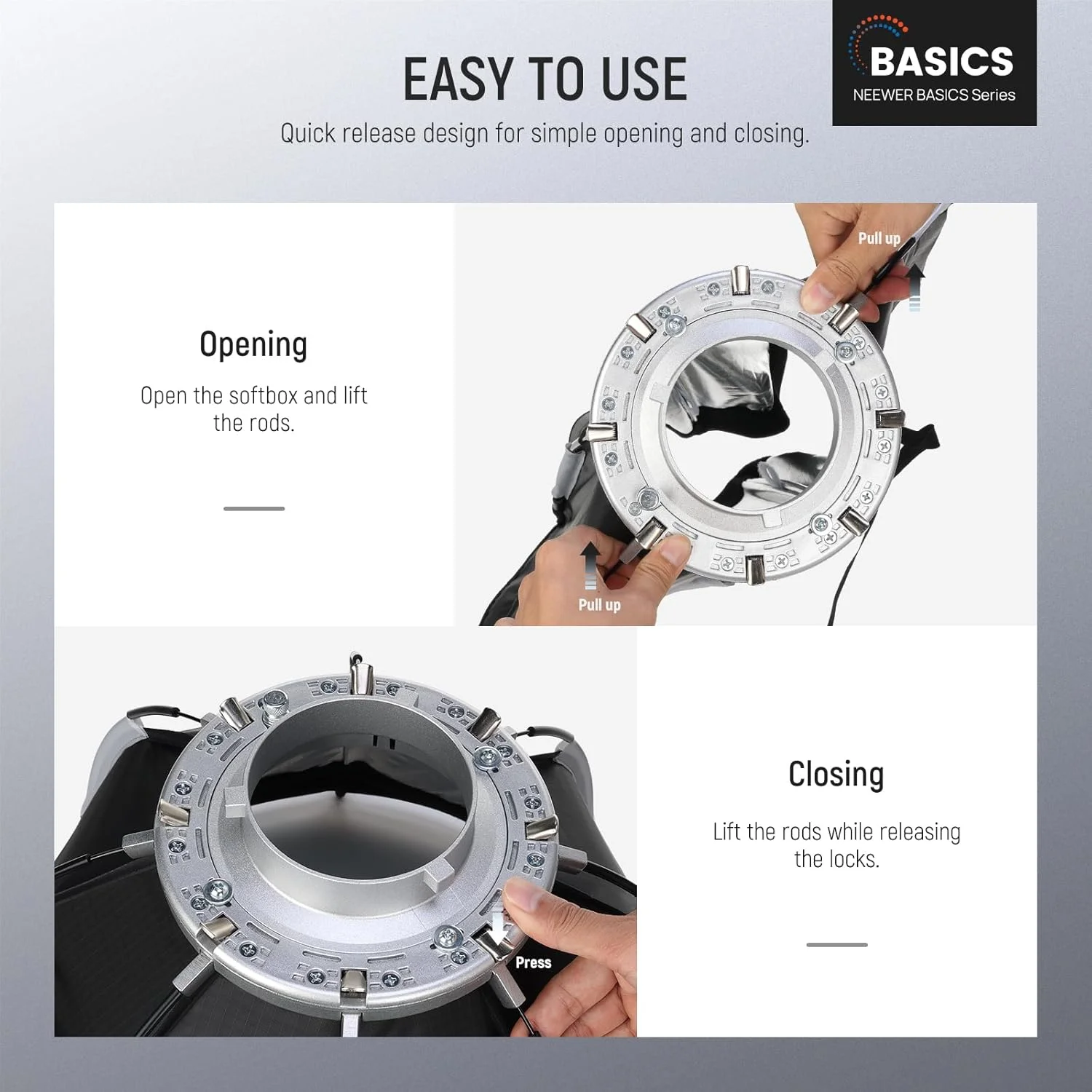 کیت سافت باکس هشت ضلعی NEEWER BASICS برای عکاسی استودیویی، ضبط ویدیو و استریمینگ، 45 سانتی متر با مانت بوئنز، دیفیوزر نور و کیف برای نورپردازی مداوم و فلاش استروب مدل NS32P کیت سافت باکس هشت ضلعی NEEWER BASICS برای عکاسی استودیویی، ضبط ویدیو و استریمینگ، 45 سانتی متر با مانت بوئنز، دیفیوزر نور و کیف برای نورپردازی مداوم و فلاش استروب مدل NS32P