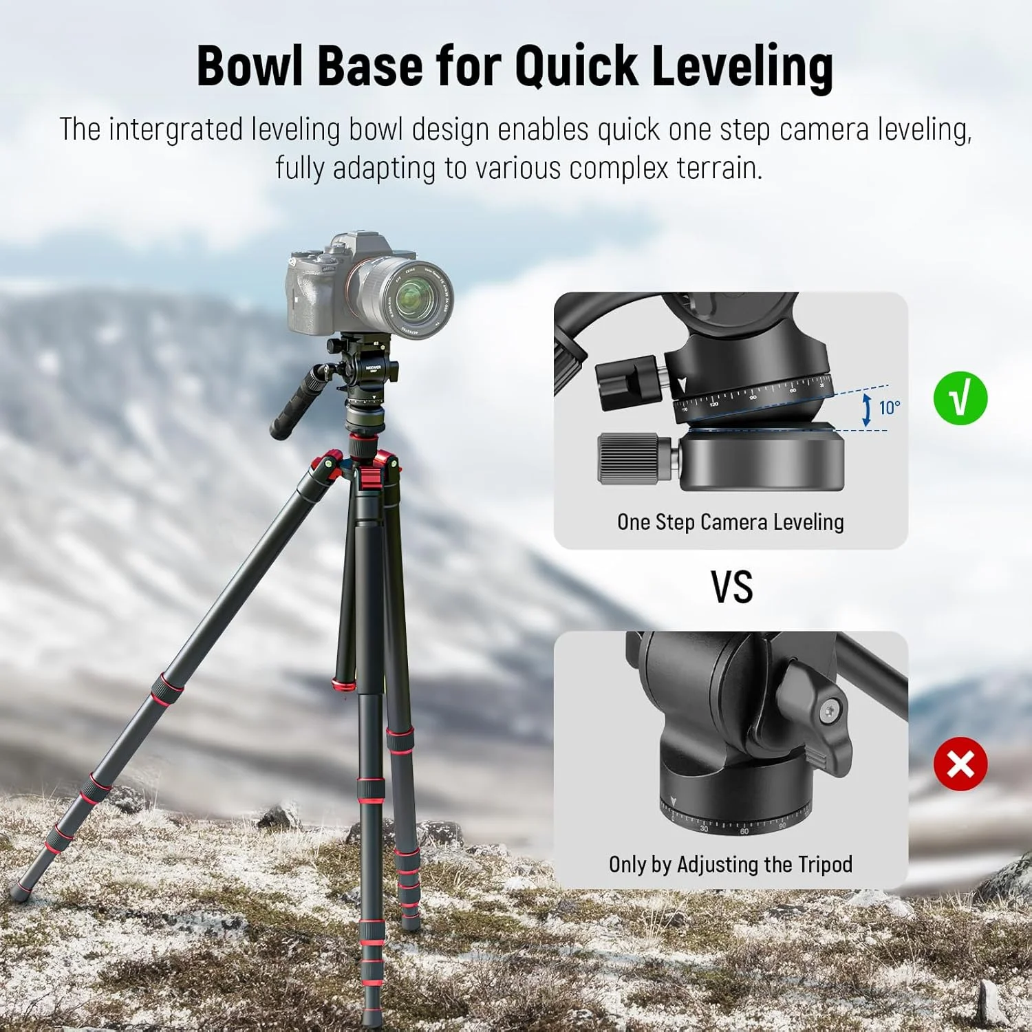 سر سه پایه NEEWER با پایه تراز +/- 10 درجه، پایه فلزی با قابلیت حرکت افقی و عمودی به همراه صفحه QR از نوع Arca، دسته تلسکوپی و پارچه تمیز کننده برای دوربین های DSLR و فیلمبرداری جمع و جور، حداکثر وزن قابل تحمل 4 کیلوگرم، GM27 سر سه پایه NEEWER با پایه تراز +/- 10 درجه، پایه فلزی با قابلیت حرکت افقی و عمودی به همراه صفحه QR از نوع Arca، دسته تلسکوپی و پارچه تمیز کننده برای دوربین های DSLR و فیلمبرداری جمع و جور، حداکثر وزن قابل تحمل 4 کیلوگرم، GM27