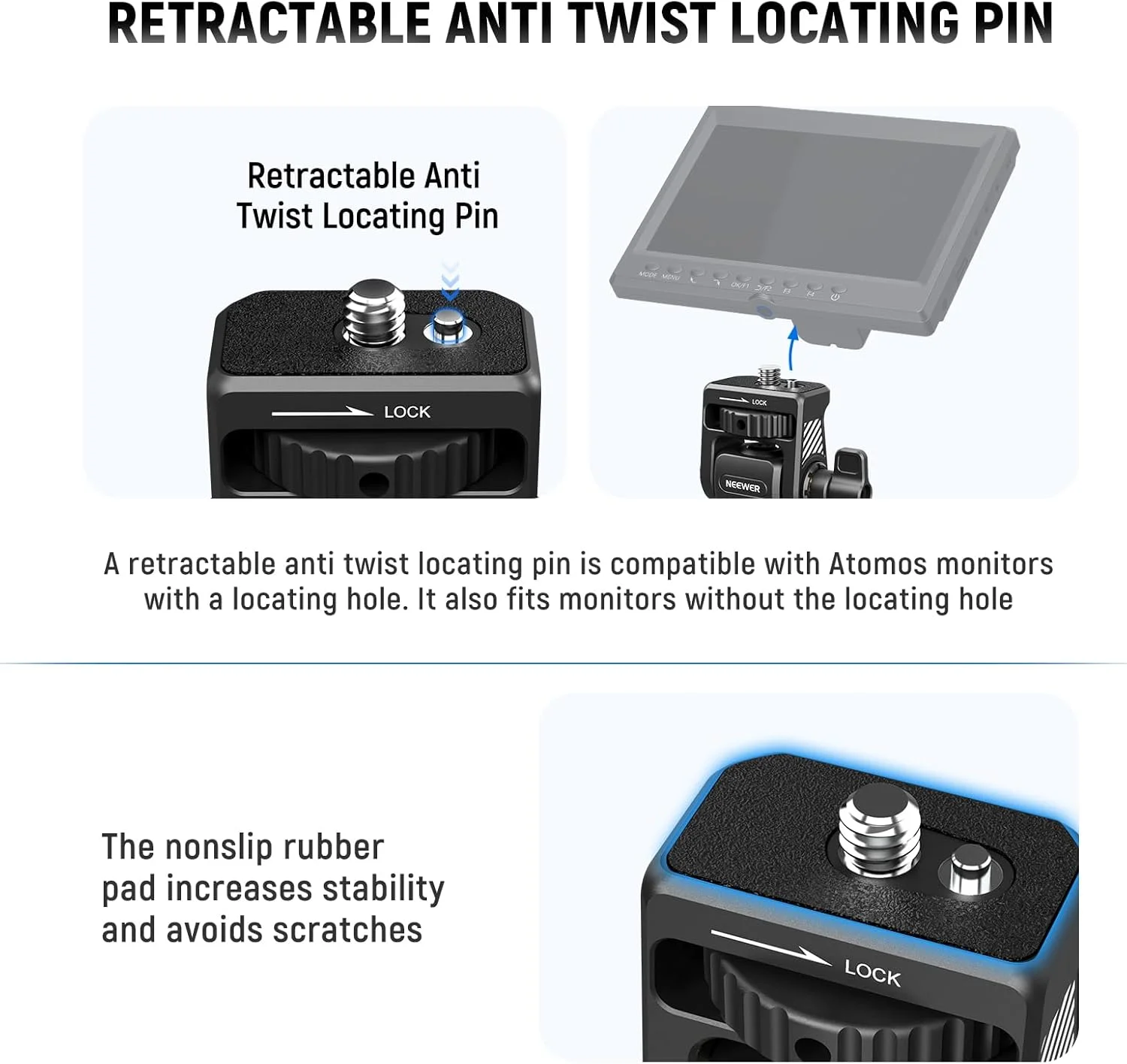 نگهدارنده مانیتور صحرایی NEEWER با آداپتور کفشک سرد چرخش 360 درجه شیب 180 درجه پیچ ضد پیچش/پارچه تمیز کننده، سازگار با مانیتور دوربین Atomos Ninja 5 اینچ/7 اینچ سازگار با قفس دوربین SmallRig، MA019 نگهدارنده مانیتور صحرایی NEEWER با آداپتور کفشک سرد چرخش 360 درجه شیب 180 درجه پیچ ضد پیچش/پارچه تمیز کننده، سازگار با مانیتور دوربین Atomos Ninja 5 اینچ/7 اینچ سازگار با قفس دوربین SmallRig، MA019