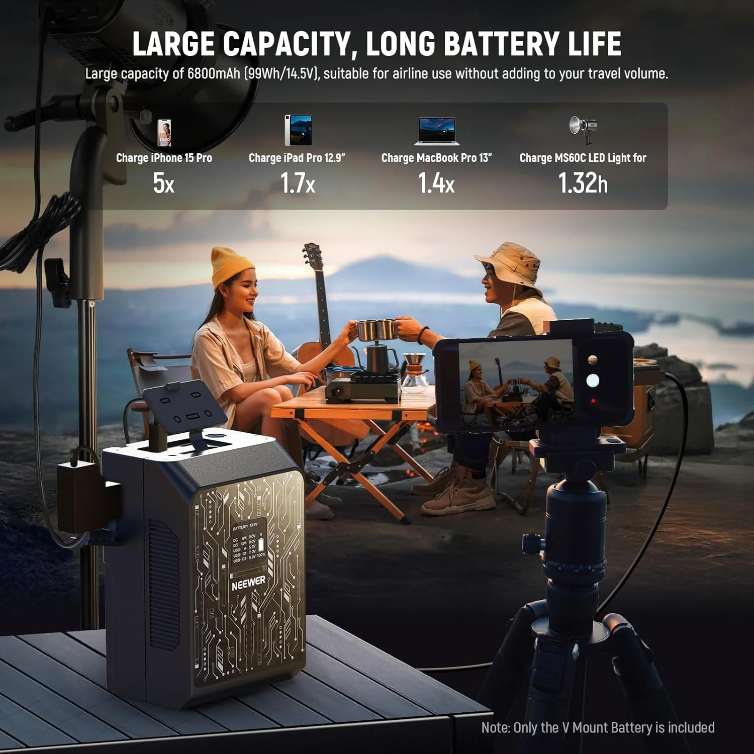 باتری مینی V-Mount نیوئر با کنترل هوشمند از طریق اپلیکیشن، 6800mAh 99Wh 14.5V 100W PD شارژ سریع، OLED، منبع تغذیه پشتیبان سازگار با BMPCC 4k 6k، USB C برای مانیتور دوربین و نور ویدئو، PS099S باتری مینی V-Mount نیوئر با کنترل هوشمند از طریق اپلیکیشن، 6800mAh 99Wh 14.5V 100W PD شارژ سریع، OLED، منبع تغذیه پشتیبان سازگار با BMPCC 4k 6k، USB C برای مانیتور دوربین و نور ویدئو، PS099S