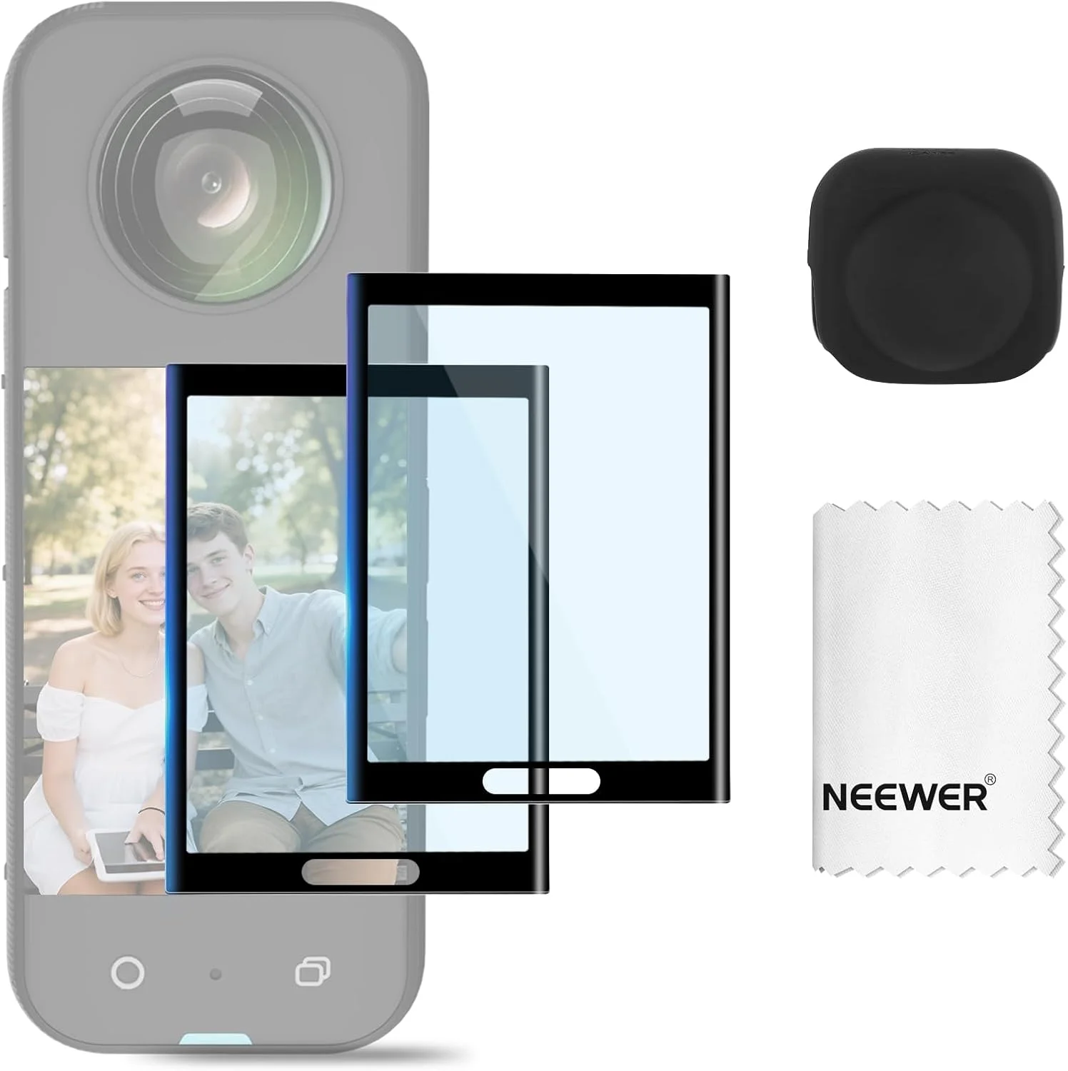 محافظ صفحه نمایش و لنز NEEWER سازگار با دوربین های اکشن Insta360 X5 X4، فیلم محافظ صفحه نمایش شیشه ای (2 عدد)، قاب محافظ سیلیکونی و کیت لوازم جانبی جایگزین، CA156