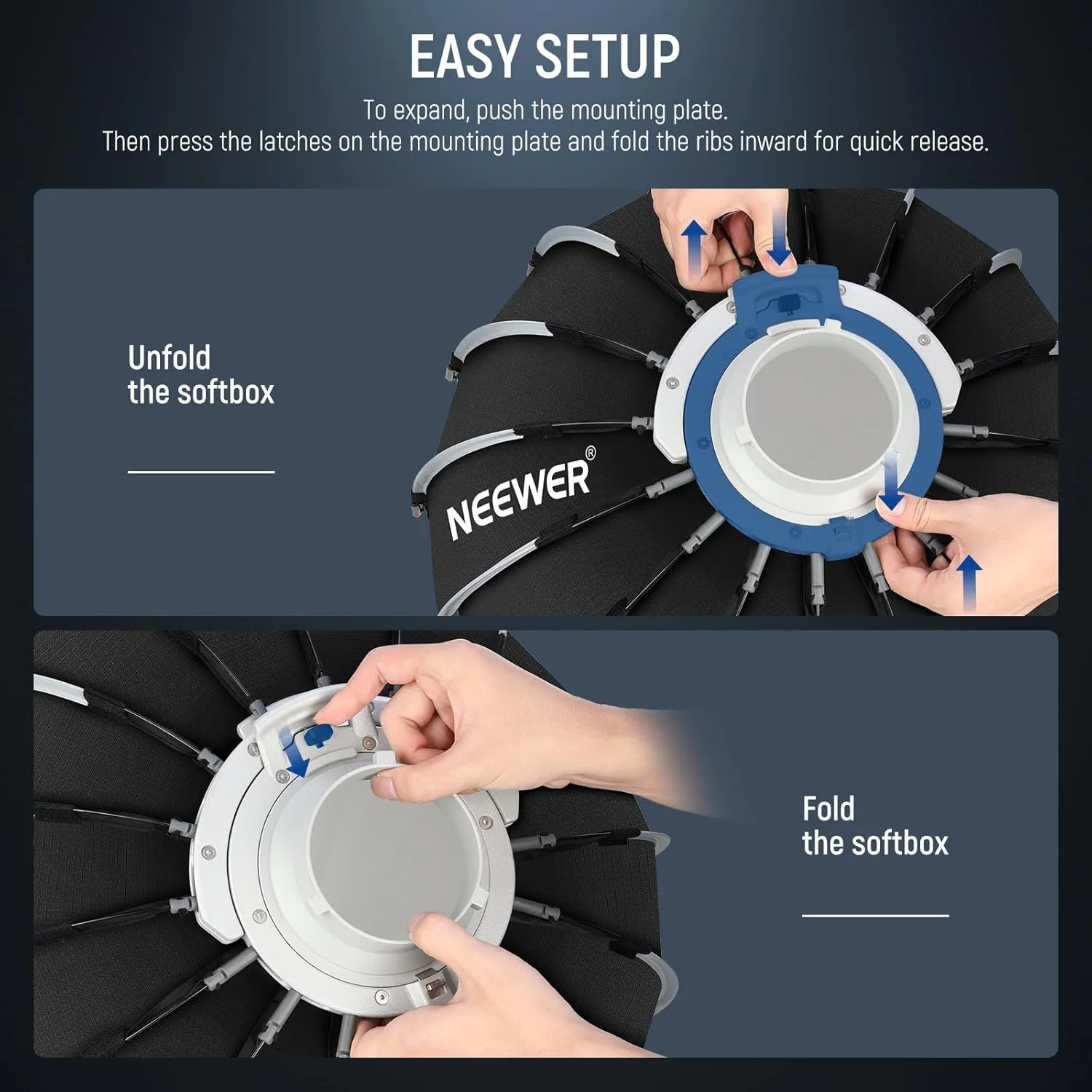 کیت سافت باکس پارابولیک NEEWER، سافت باکس 120 سانتی متری با مانت بوئنز به همراه دیفیوزر نور برای نورپردازی استودیویی، ضبط ویدیو و استریمینگ، سازگار با Aputure 120d و Godox SL60w, NS73P