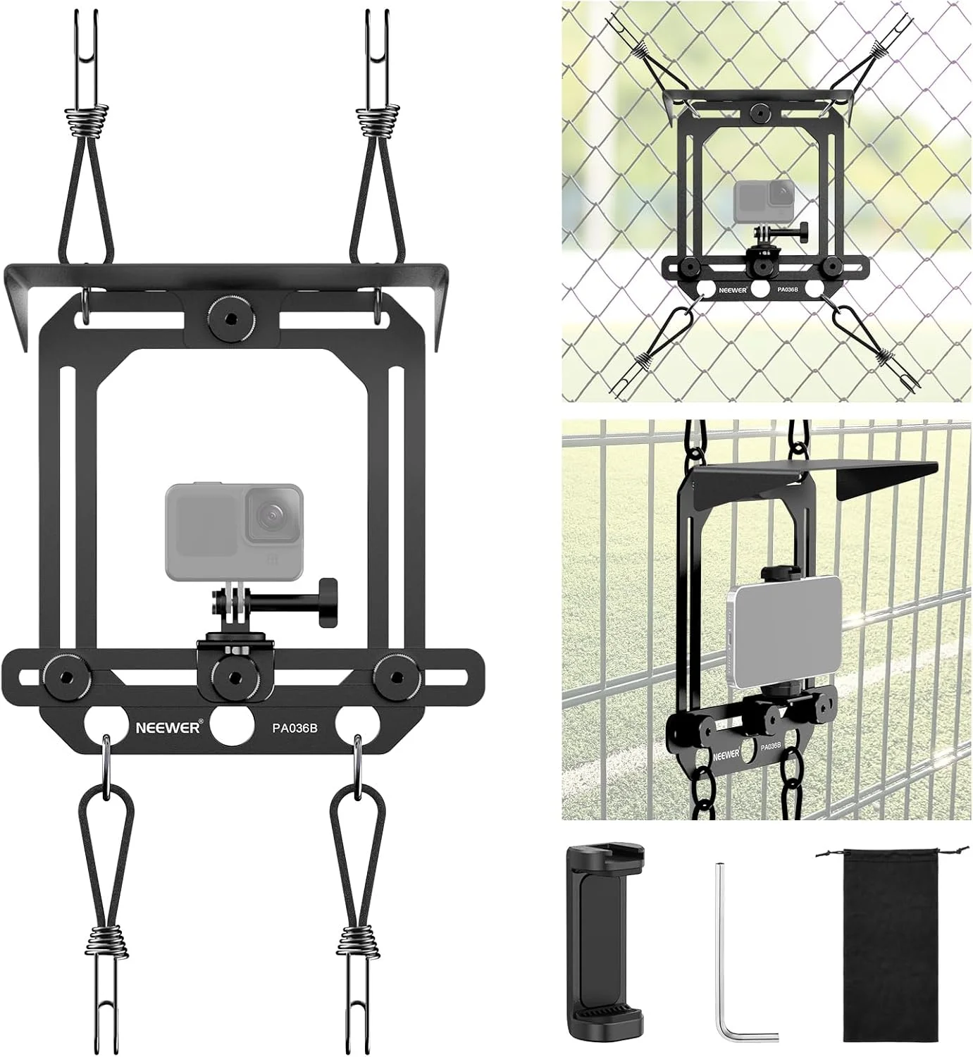 نگهدارنده مغناطیسی گوشی موبایل NEEWER با سایه‌بان، سازگار با iPhone Mevo Start GoPro Insta360 DJI Pocket Radar GameChanger، لوازم جانبی نصب برای ضبط ویدیو و استریم بازی‌های بیسبال و تنیس، مدل PA036B