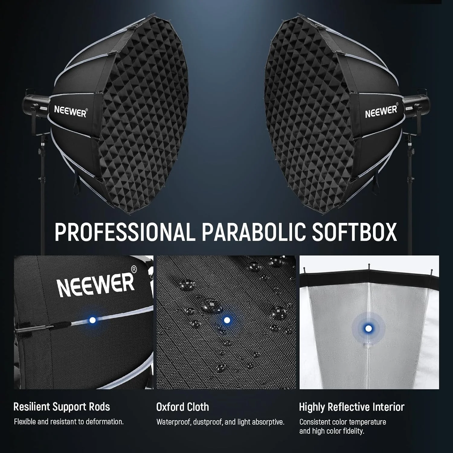 کیت سافت باکس پارابولیک NEEWER، سافت باکس 120 سانتی متری با مانت بوئنز به همراه دیفیوزر نور برای نورپردازی استودیویی، ضبط ویدیو و استریمینگ، سازگار با Aputure 120d و Godox SL60w, NS73P