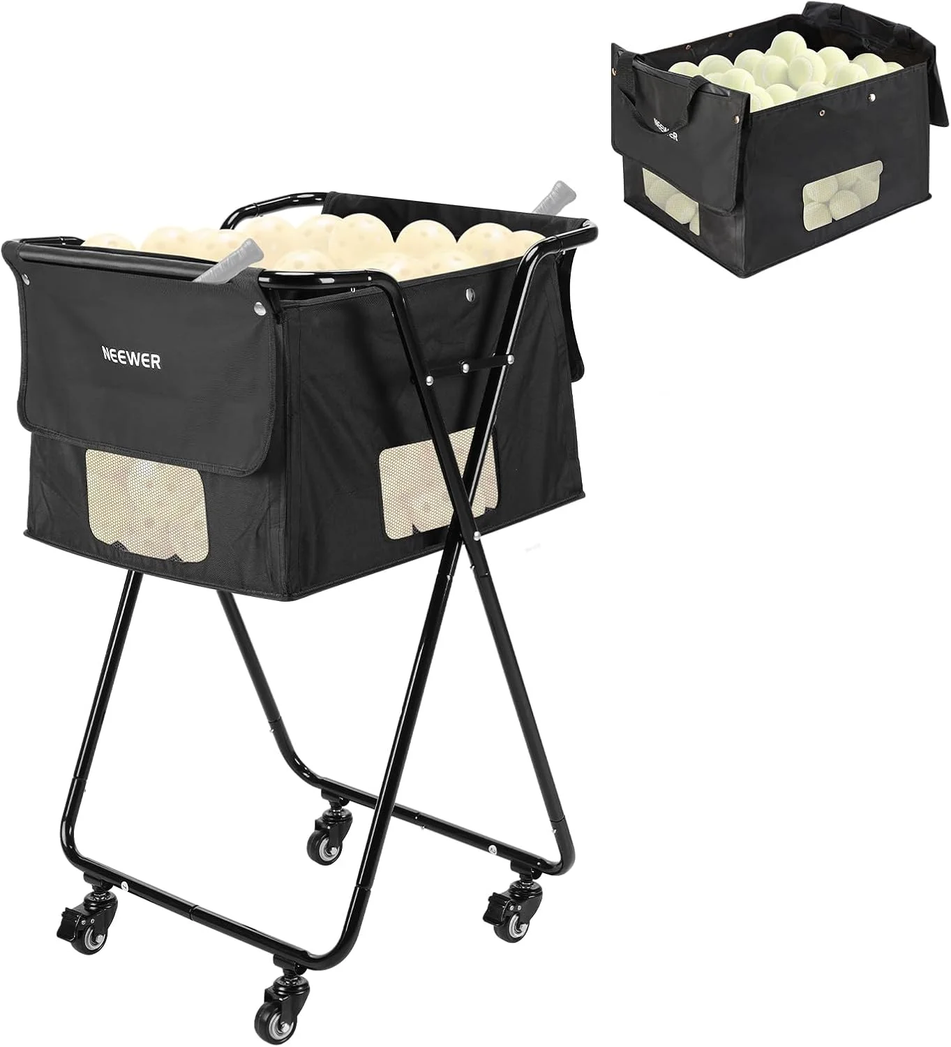 سبد توپ تنیس نیور با چرخ، سبد جمع کننده چرخ دار برای 140 توپ پیکل بال و 175 توپ تنیس، لوازم جانبی تجهیزات زمین تنیس برای تمرین و آموزش، PB01X