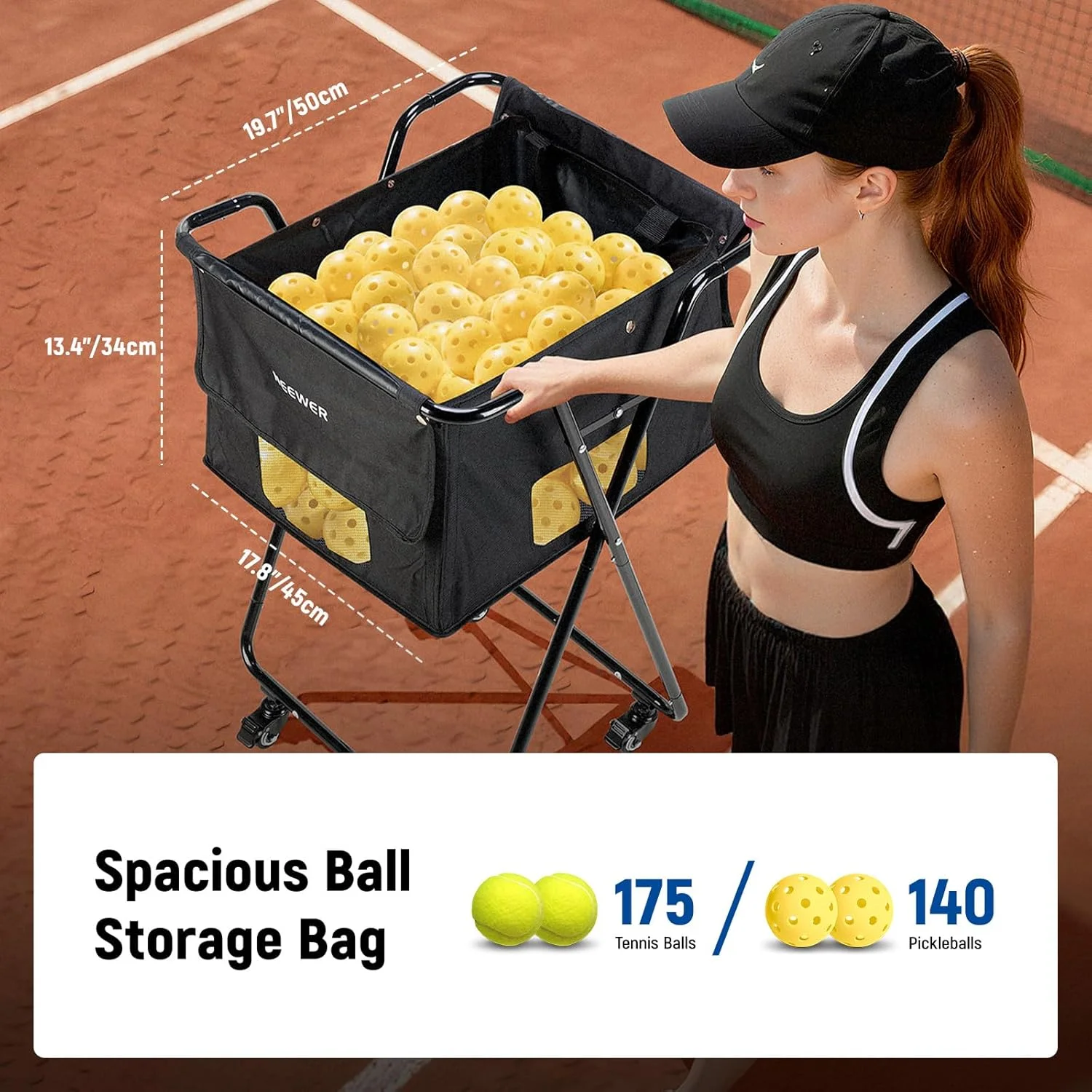 سبد توپ تنیس نیور با چرخ، سبد جمع کننده چرخ دار برای 140 توپ پیکل بال و 175 توپ تنیس، لوازم جانبی تجهیزات زمین تنیس برای تمرین و آموزش، PB01X سبد توپ تنیس نیور با چرخ، سبد جمع کننده چرخ دار برای 140 توپ پیکل بال و 175 توپ تنیس، لوازم جانبی تجهیزات زمین تنیس برای تمرین و آموزش، PB01X