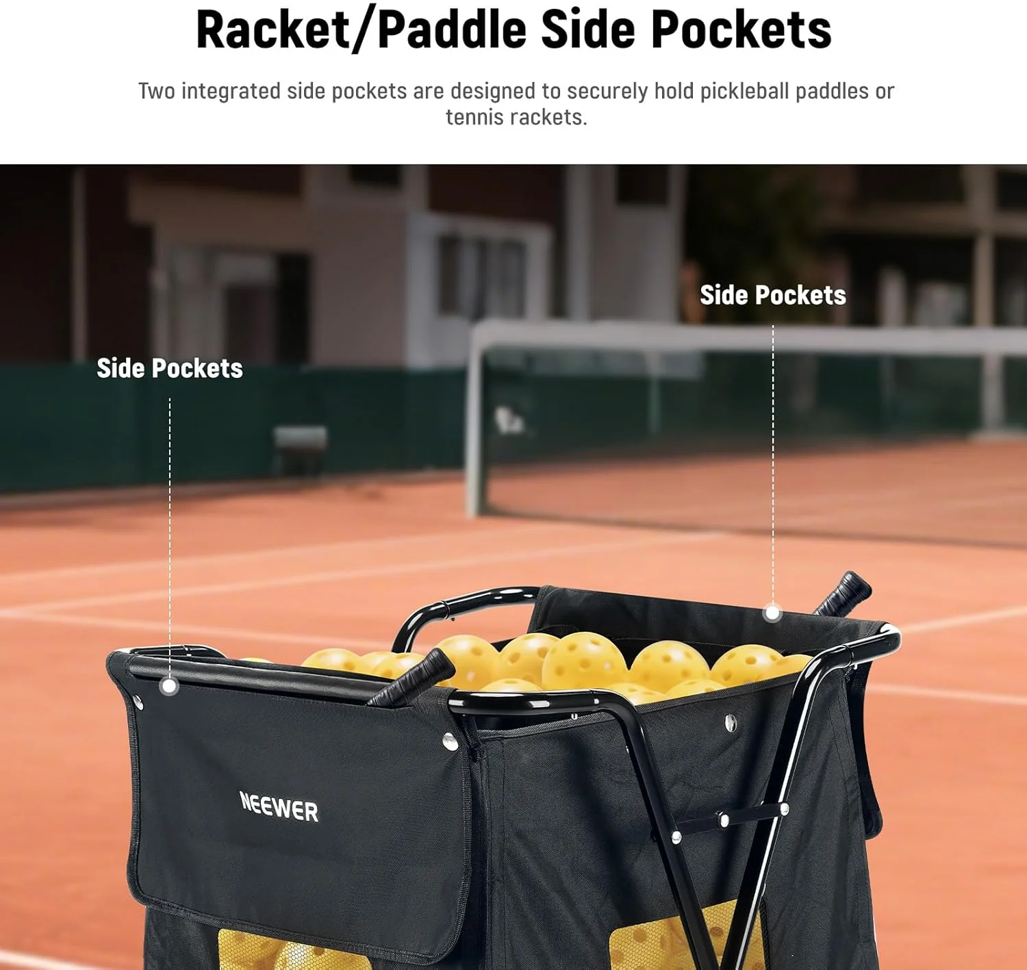 سبد توپ تنیس نیور با چرخ، سبد جمع کننده چرخ دار برای 140 توپ پیکل بال و 175 توپ تنیس، لوازم جانبی تجهیزات زمین تنیس برای تمرین و آموزش، PB01X سبد توپ تنیس نیور با چرخ، سبد جمع کننده چرخ دار برای 140 توپ پیکل بال و 175 توپ تنیس، لوازم جانبی تجهیزات زمین تنیس برای تمرین و آموزش، PB01X