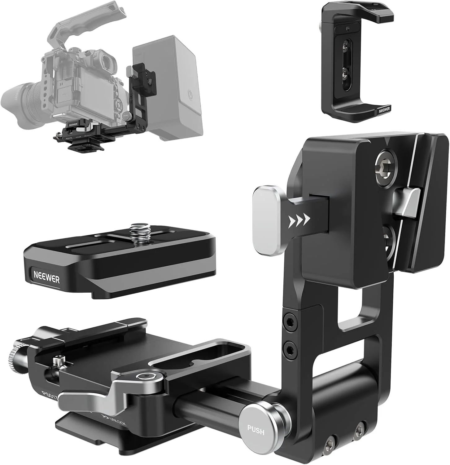 صفحه باتری V-Mount نیور با صفحه QR از نوع Arca، نگهدارنده شارژر قابل حمل، آداپتور تاشو V Lock برای NEEWER PS099E، سازگار با DJI RS4 RS3 گیمبال دوربین قفس تجهیزات ویدیویی، PS017A