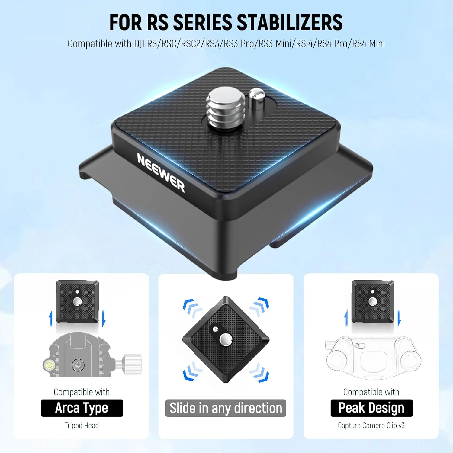 صفحه رهاسازی سریع نوع Arca نیوئر با پیچ 1/4 اینچی، آداپتور نصب سه پایه دوربین QR سازگار با گیمبال های سری DJI RS، قفس تلفن دوربین اکشن، UA078 صفحه رهاسازی سریع نوع Arca نیوئر با پیچ 1/4 اینچی، آداپتور نصب سه پایه دوربین QR سازگار با گیمبال های سری DJI RS، قفس تلفن دوربین اکشن، UA078