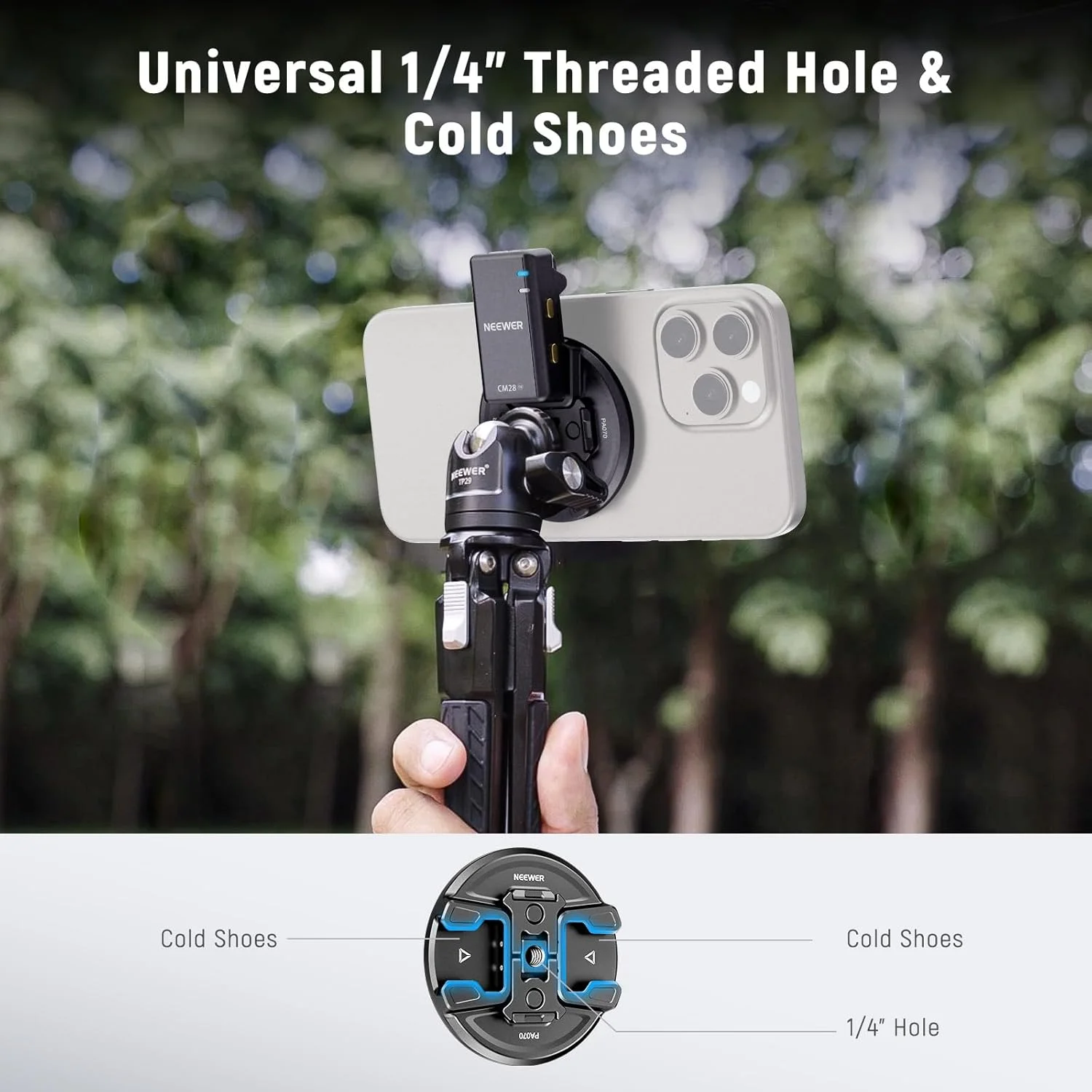 نگهدارنده مغناطیسی گوشی موبایل NEEWER با آداپتور دوربین اکشن، کفشک سرد با پین ضد افتادن، رزوه 1/4 اینچی سازگار با سری MagSafe iPhone 16 15 14 13 12، آداپتور اتصال سریع DJI، PA070 نگهدارنده مغناطیسی گوشی موبایل NEEWER با آداپتور دوربین اکشن، کفشک سرد با پین ضد افتادن، رزوه 1/4 اینچی سازگار با سری MagSafe iPhone 16 15 14 13 12، آداپتور اتصال سریع DJI، PA070